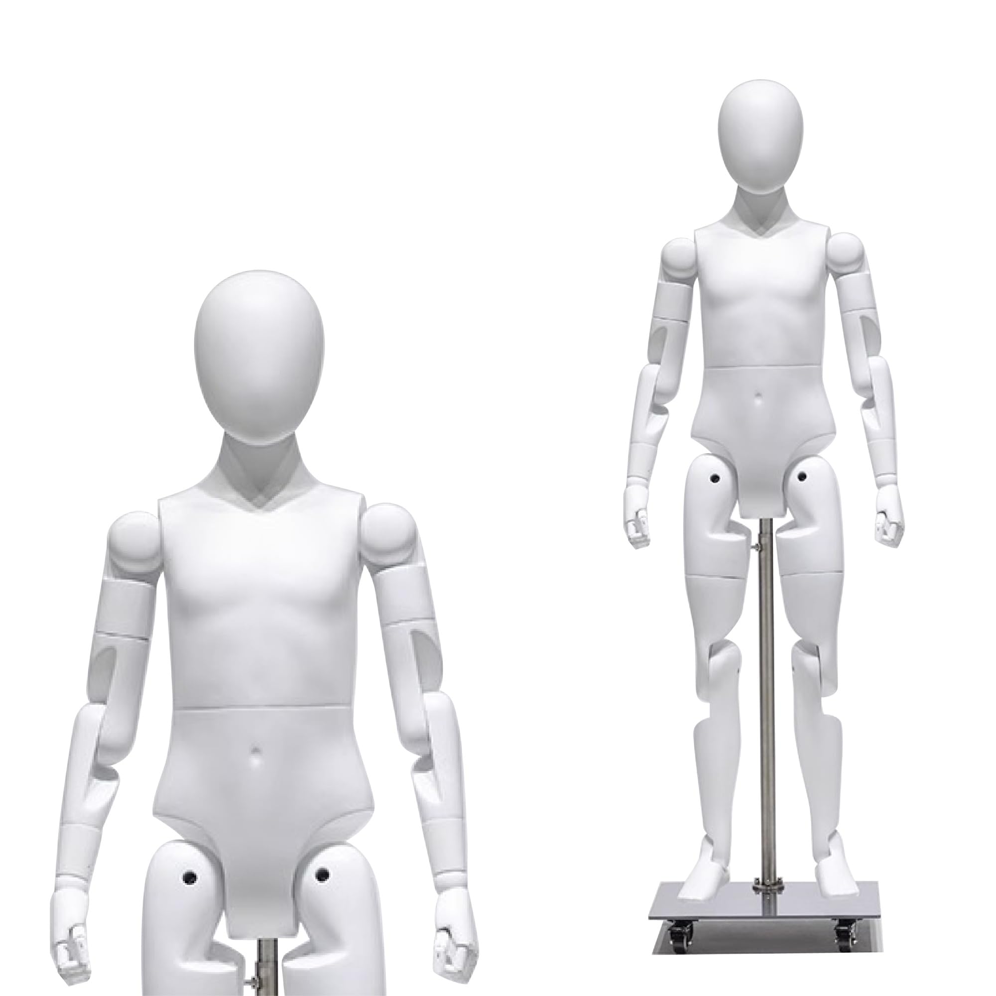 Jxjarnet Full Body Articulated Mannequin, Posable Robot Style Dress Form with Flexible Joints for Sports and Activewear Display(White,Faceless Child)