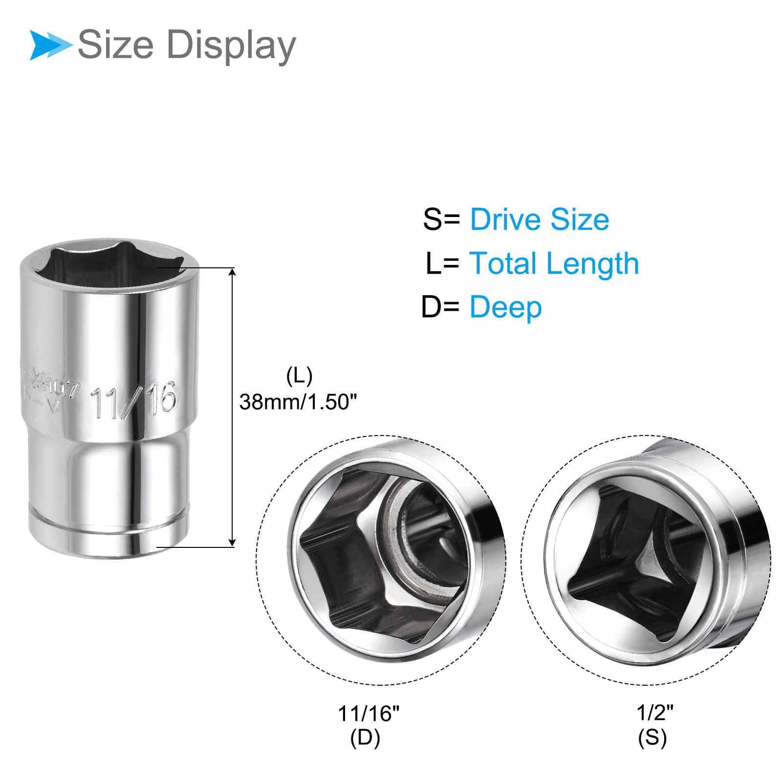 CoCud 6-Point Socket, 1/2" Drive 11/16" Deep, Polished Chromed CR-V SAE Standard Shallow Impact Socket - Image 2