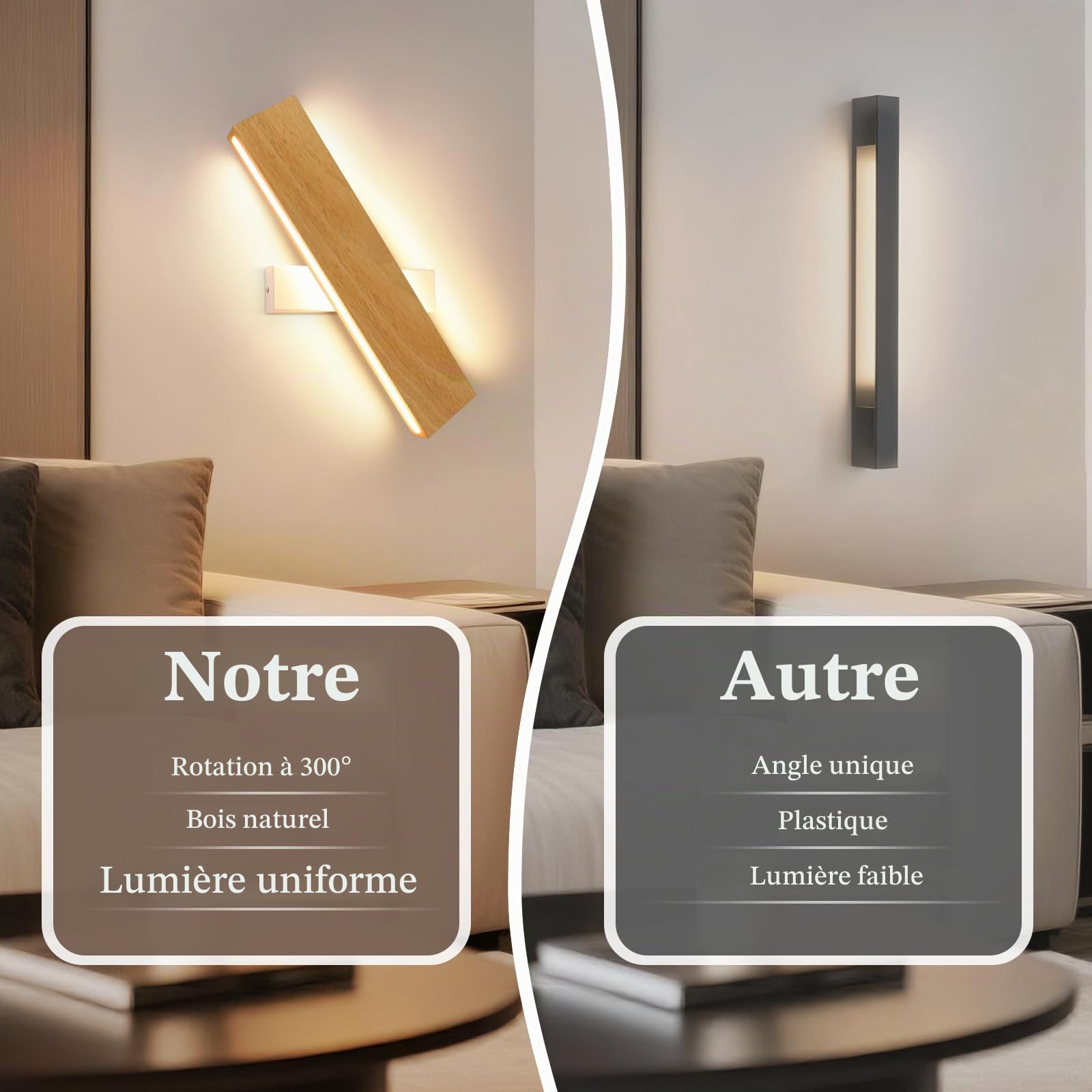 ZMH LED Applique murale Intérieure 32 CM Bois Moderne Lampe de couloir Up | et Down Design Lampe d'escalier Indirecte 11 W 3000 K Blanc chaud Éclairage mural Salon Chambre Couloir Escalier Lit Cuisine