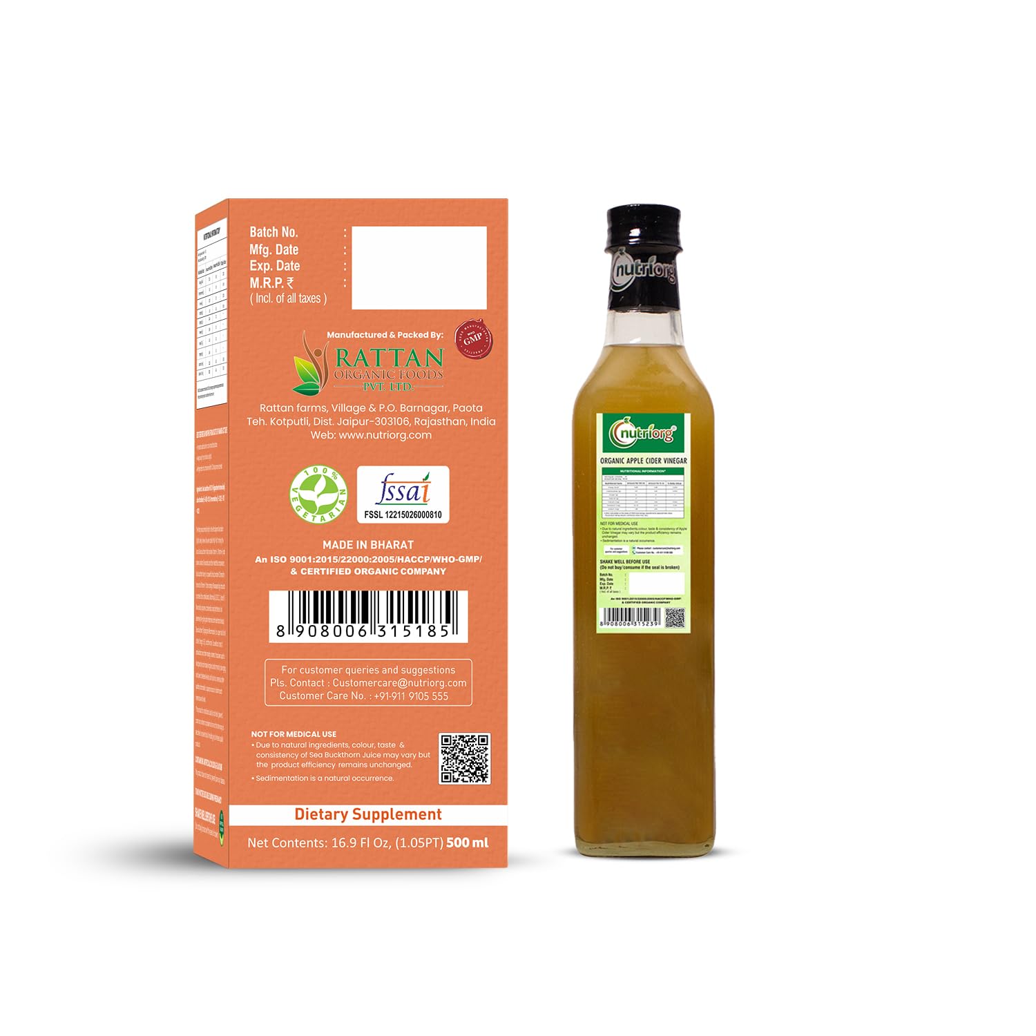 Nutriorg Seabuckthorn Juice 500ml and Organic Apple Cider Vinegar 250gm | Digestive Health Support | Weight Management - Image 2 thumbnail