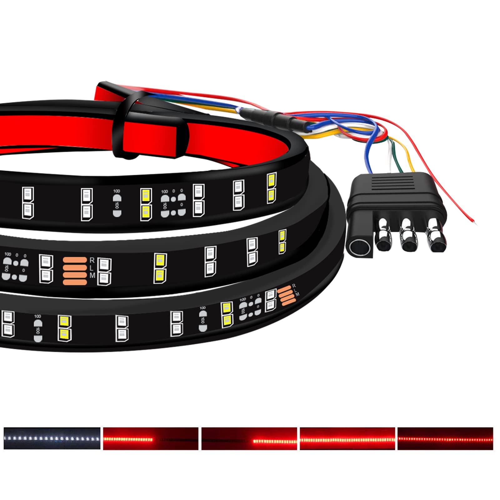 Carrep Universal Truck Tailgate Strip Light Side Bed Light Strips 5 Function Waterproof Turn Signal, Parking, Reverse,Brake Lights (60inch Two Row)