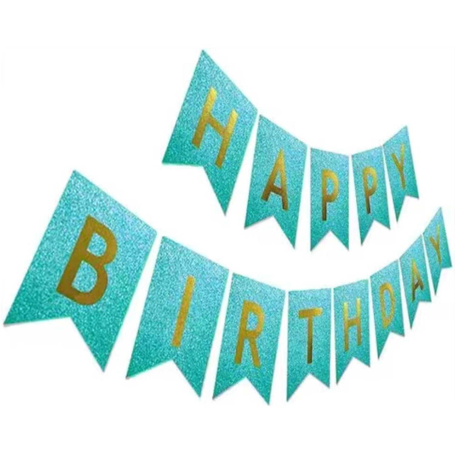 Teal Glitter Gold Happy Birthday Banner Sign Turquoise Aqua Decorations for Girls Men Women Anniversary Birthday Party Garland Backdrop Supplies