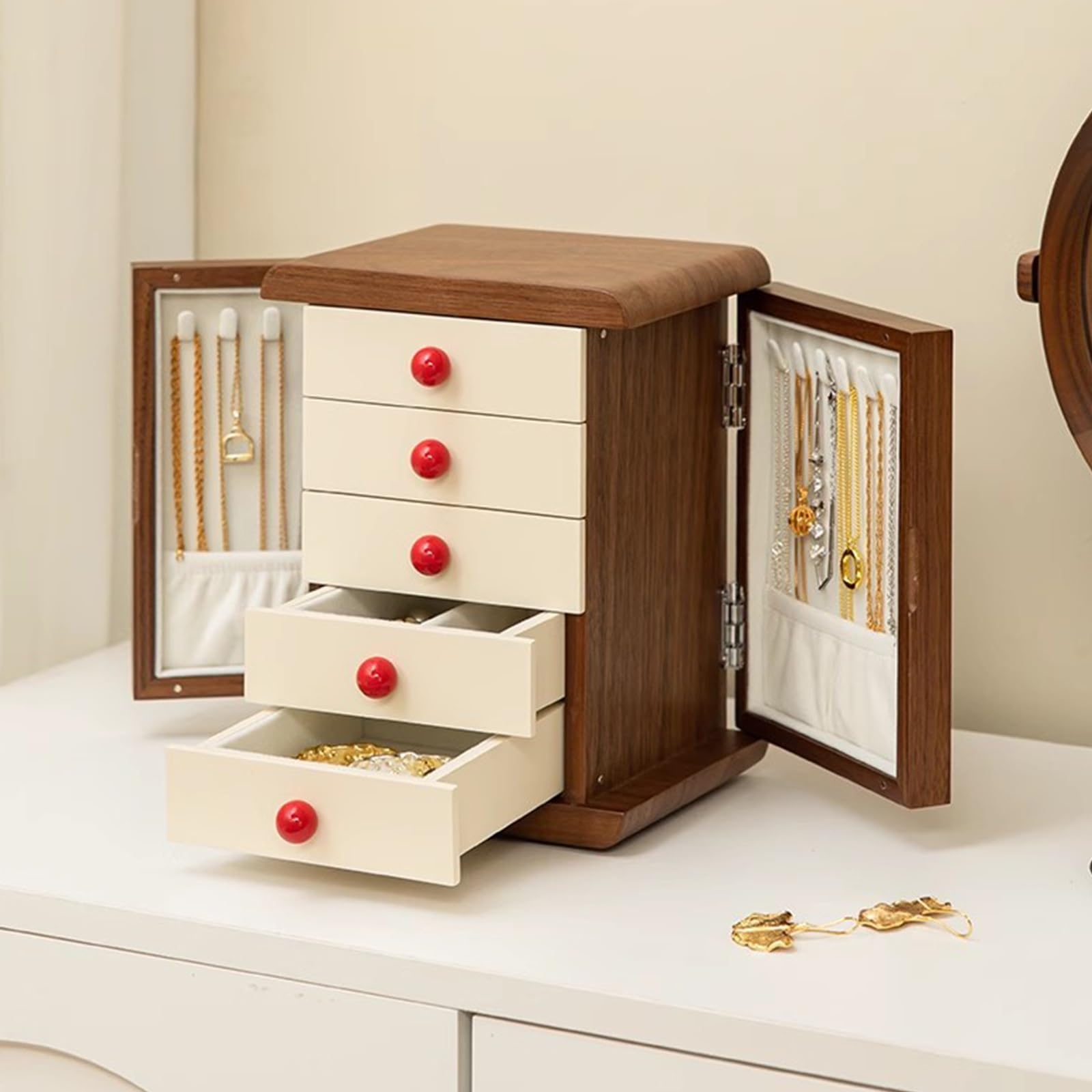 TBLOTYD Jewelry Armoire, Jewelry Cabinet with Magnetic Door, Jewelry Organizer, Large Capacity, for Rings, Necklaces, Earrings,