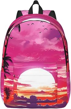 Canvas Backpack Travel Daypack for Men Women Purple sky above palm grove Basic Rucksack for Travel Laptop Bag