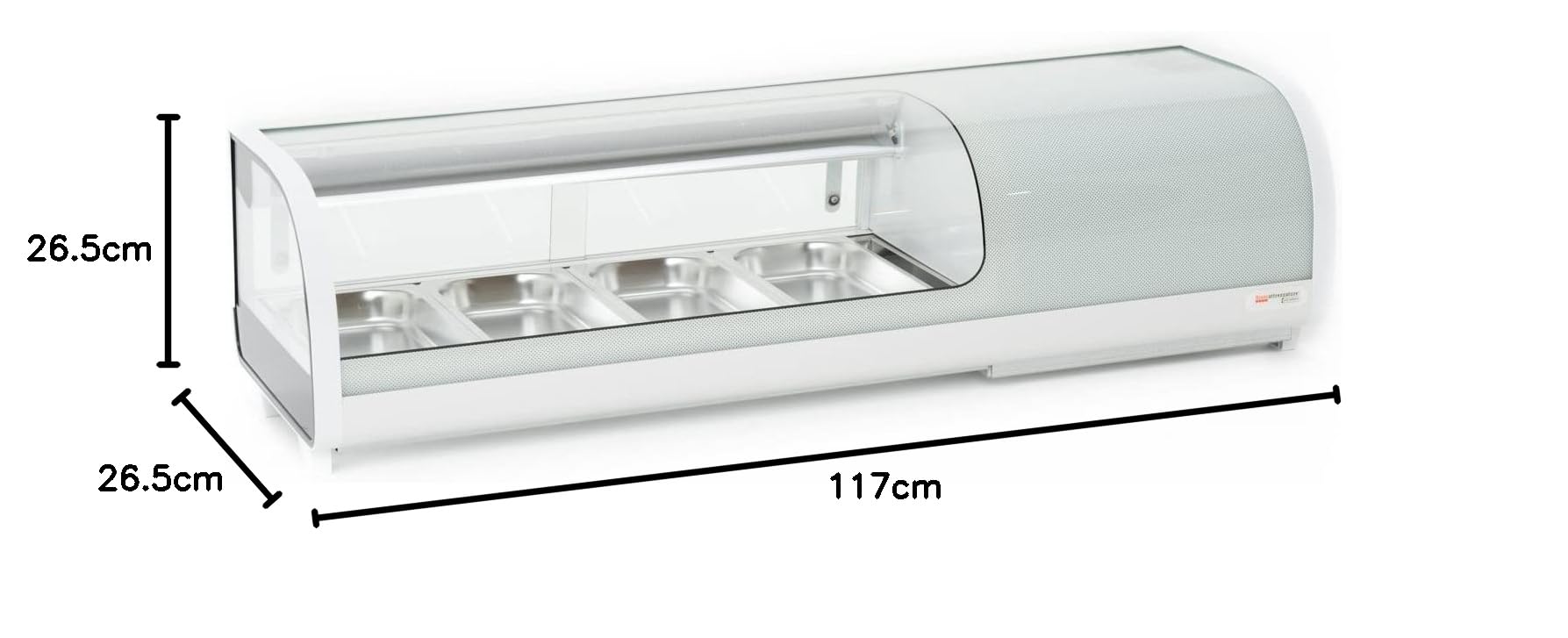 Ristoattrezzature Vetrina Frigo Sushi - Refrigerata - da Banco - Vetri Curvi - Motore Incorporato - Bianca - 4 GN 1/3-117x42x26,5h cm