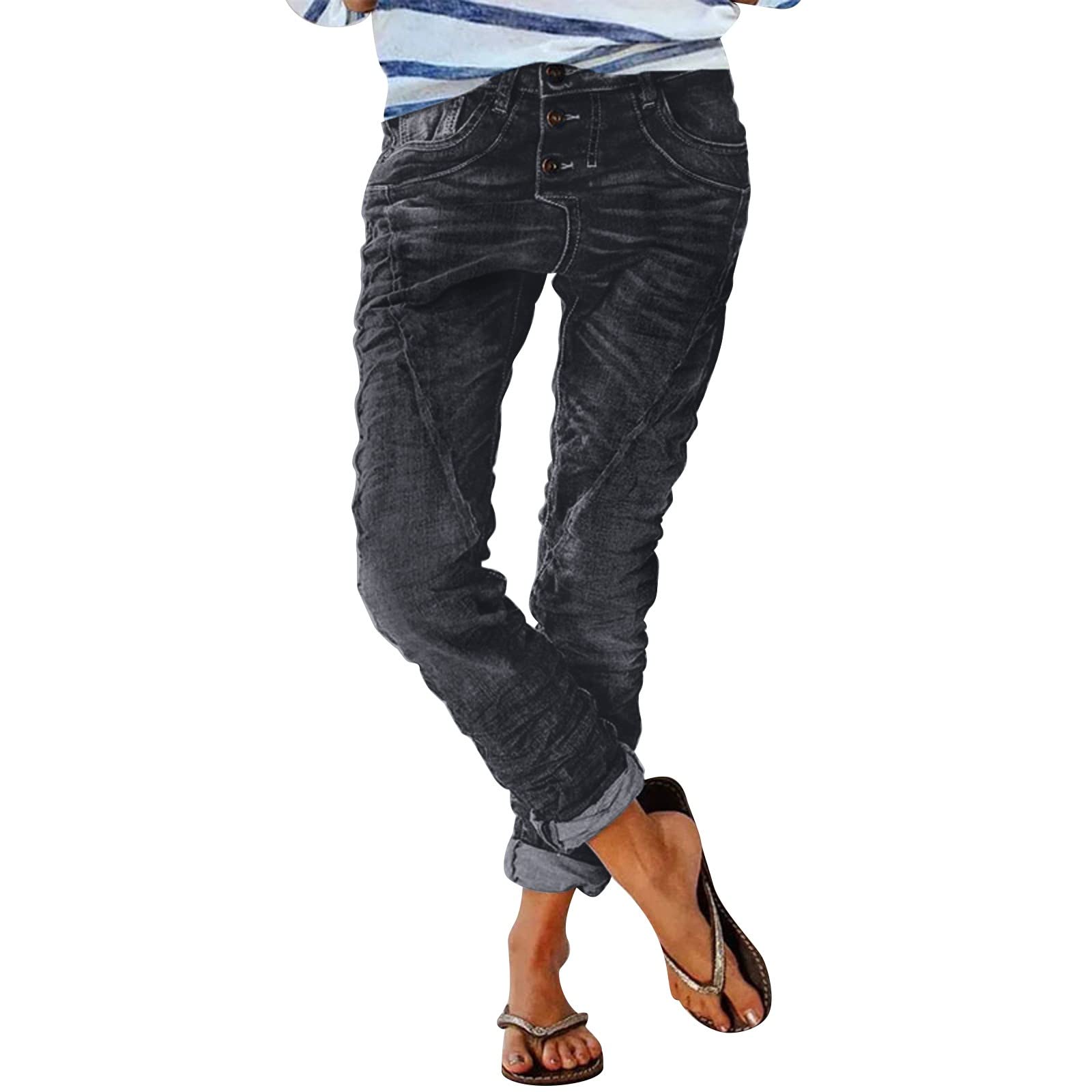 Pantalones de Trabajo Mujer, Pantalon Chandal Mujer,Vaqueros de y Holgados con Cintura Pulida y Lavado de Urbana Pantalón