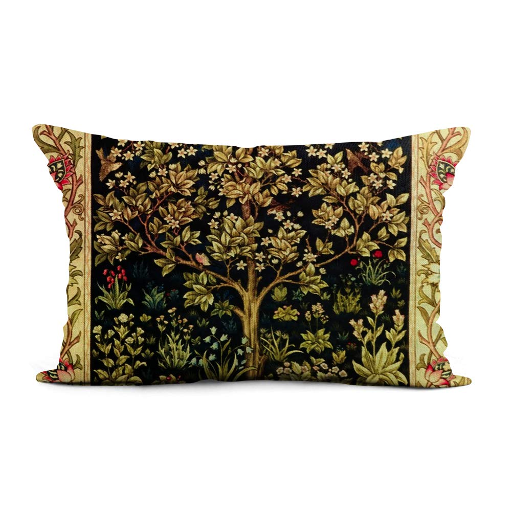 HODKHNO Throw Pillow Cover 12x20 Inch Floral William Morris Tree of Life Vintage Pre Birds Home Decor Pillowcase Lumbar Pillow Case Cushion Cover for Sofa Couch Bed