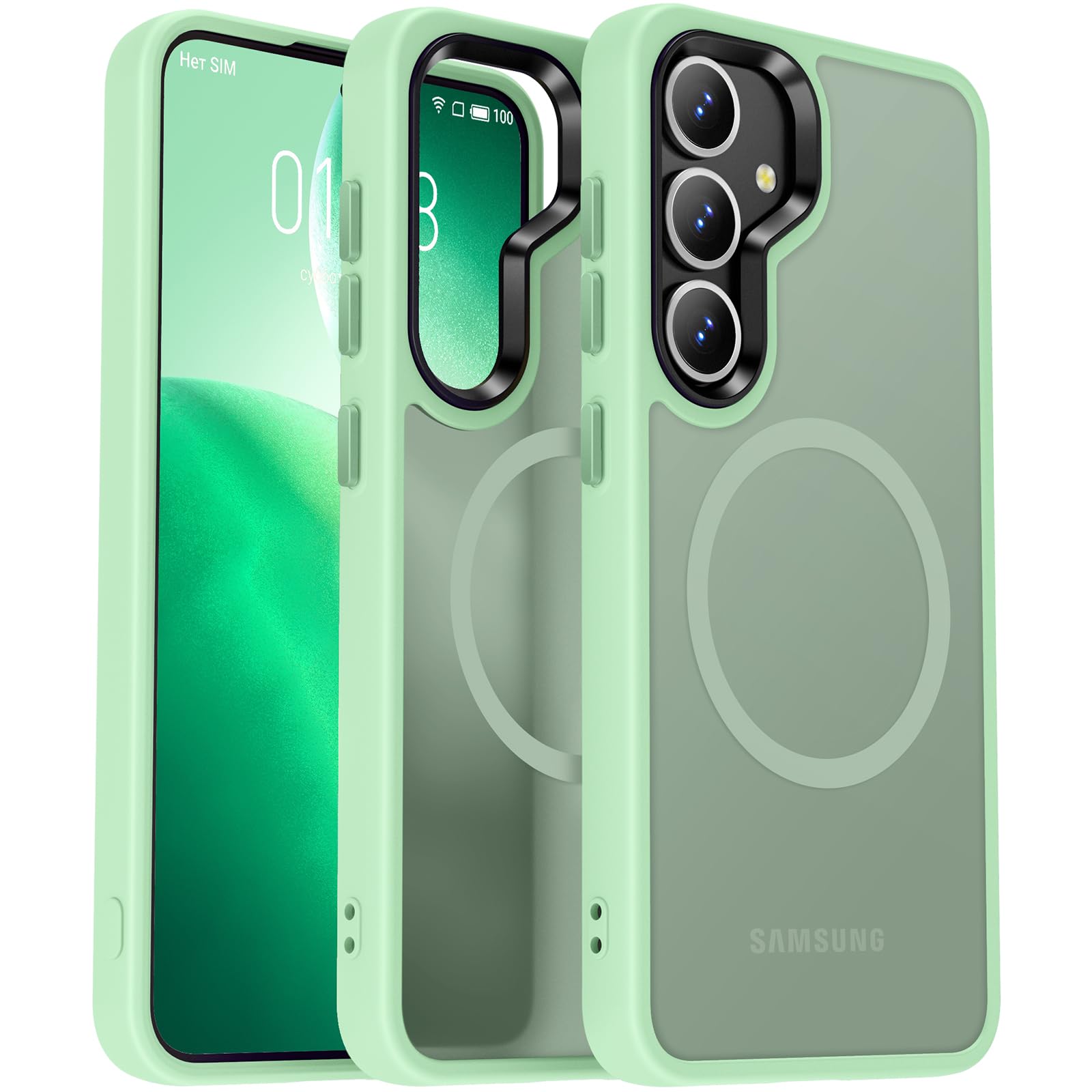 Oterkin Magnetic for Samsung Galaxy S25 Plus Case Matte [Compatible with MagSafe][Frosted Translucent][Military Grade Protection][Shockproof Anti-Scratch] Slim Fit S25 Plus Phone Case (Green)
