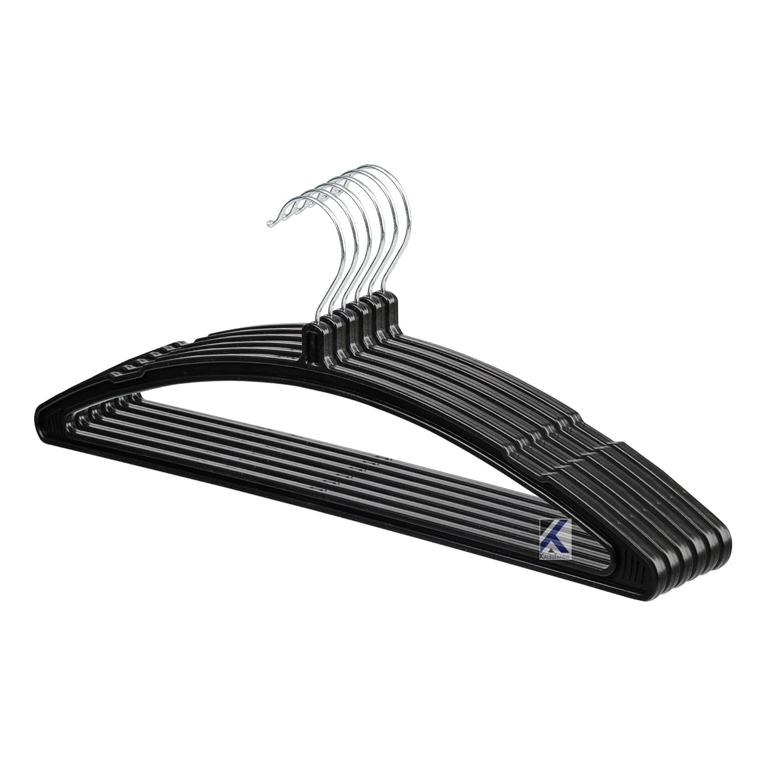 Heavy-Duty Black Plastic Coat Hanger with Extra-Wide Shoulders for Suits, Coats, Dresses & Jackets, with Trouser Rack and Anti-Rust Hooks (Set of 24) (Set of 6)-image-27