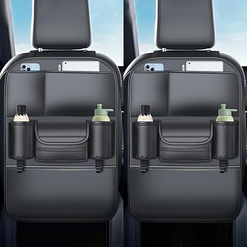 Organizador de cuero para asiento trasero de automóvil, organizadores de automóvil para conductores con gran capacidad, 6 bolsillos de