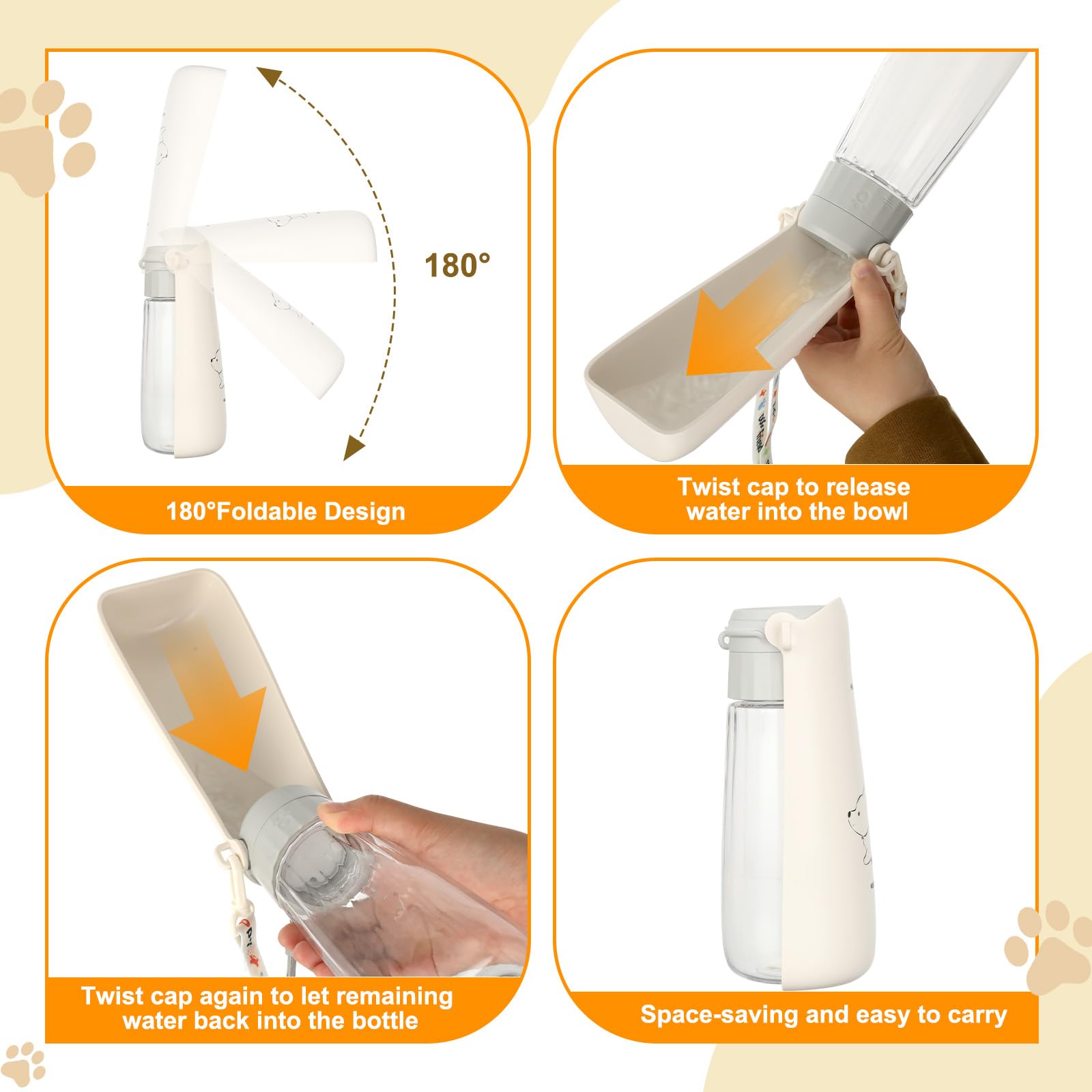 VINATO 550ML Borraccia per Cani Portatile, Ripiegabile Borraccia Cane di Grande Capacità, Dispenser Acqua Cani di Perdite con Funzione di Ritorno, Bottiglia Cane per Il Campeggio Quotidiano a Piedi