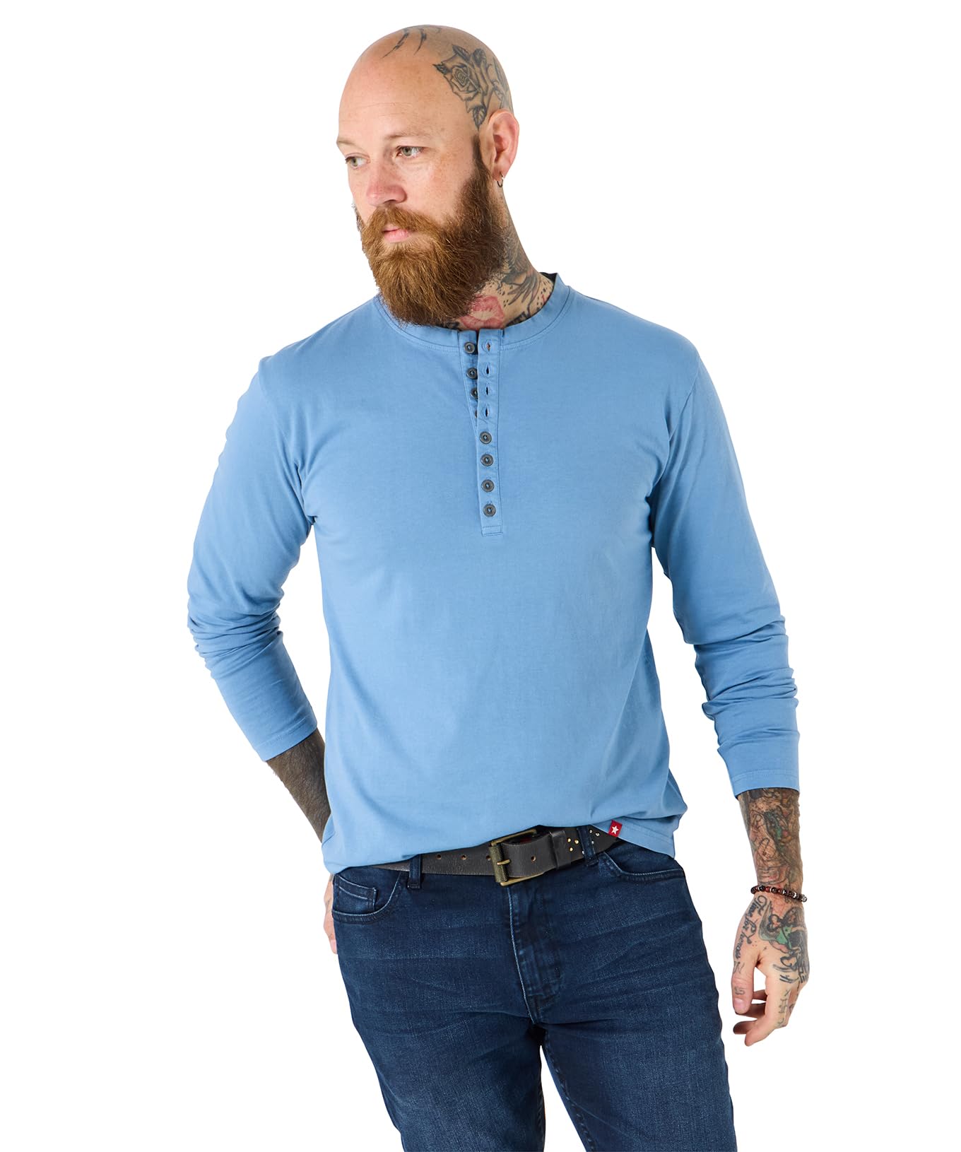 Joe Browns Men's Crew Neck Henley Top Shirt, Blue, XXL