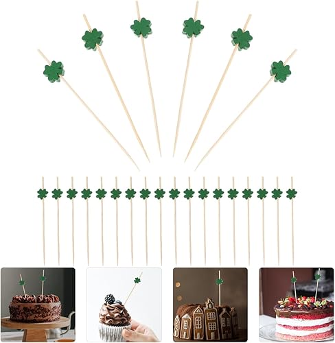 Miniatura 3 de HEMOTON 100 piezas de trébol fruta recoger adornos de Navidad hoja verde decoración barbacoa fiesta suministros aperitivos hamburguesas palillos