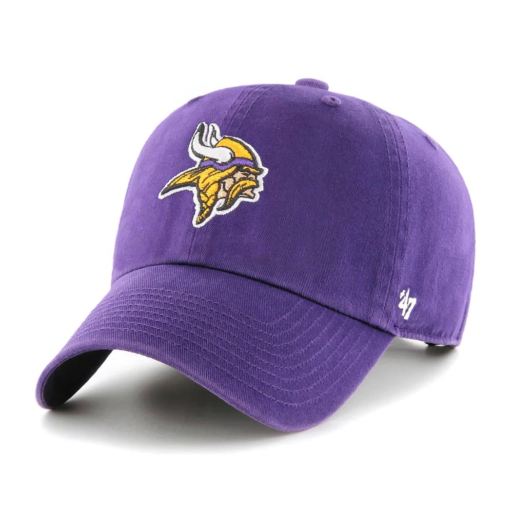 47 NFL Unisex Adult Clean Up Primary Logo Adjustable Hat Cap One Size, Minnesota Vikings - Purple, One size