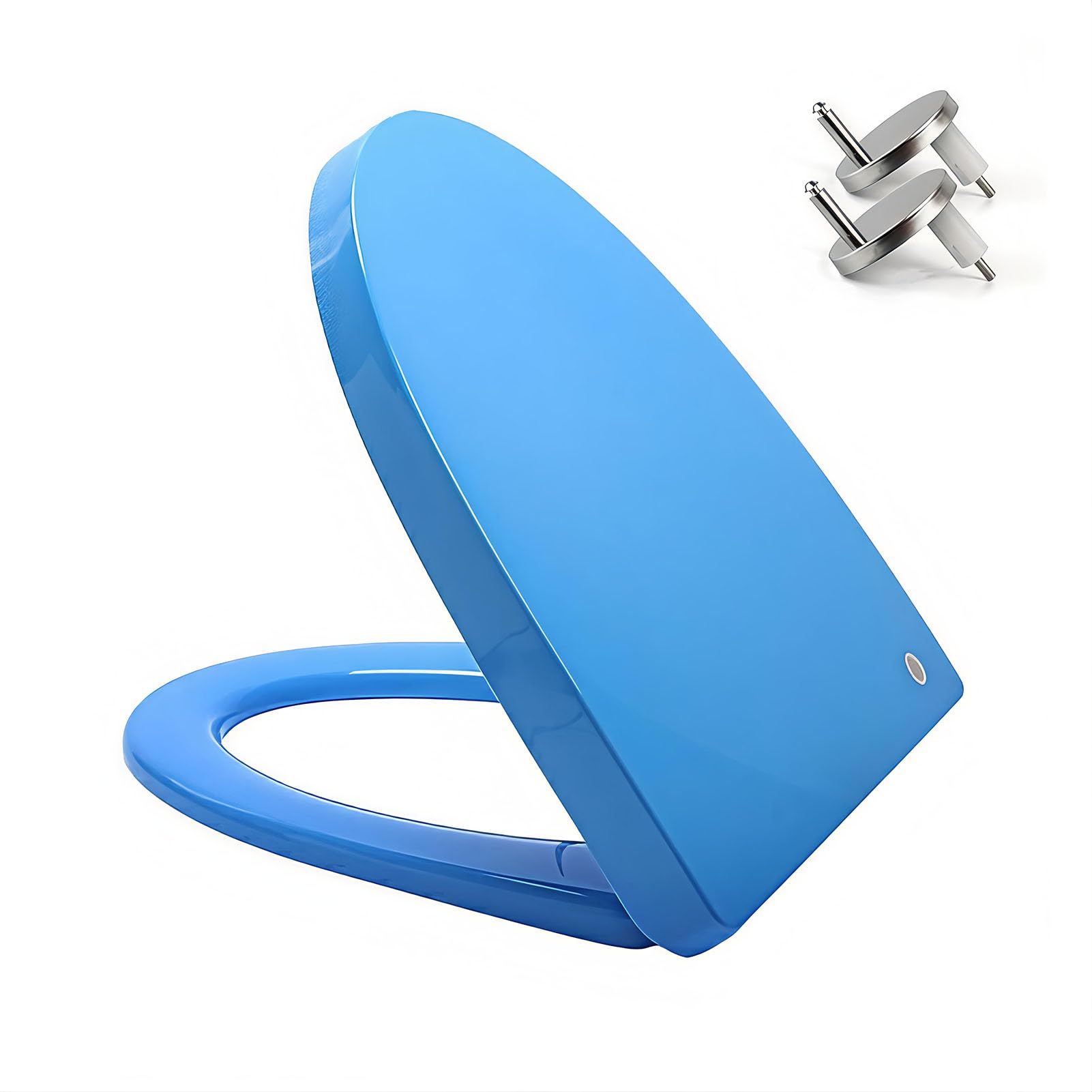 V Shaped Soft Close Toilet Seat, Polypropylene(PP), Quick Release, Easy Clean and Install with Top Fixing Adjustable Hinges, 45x37cm, Blue