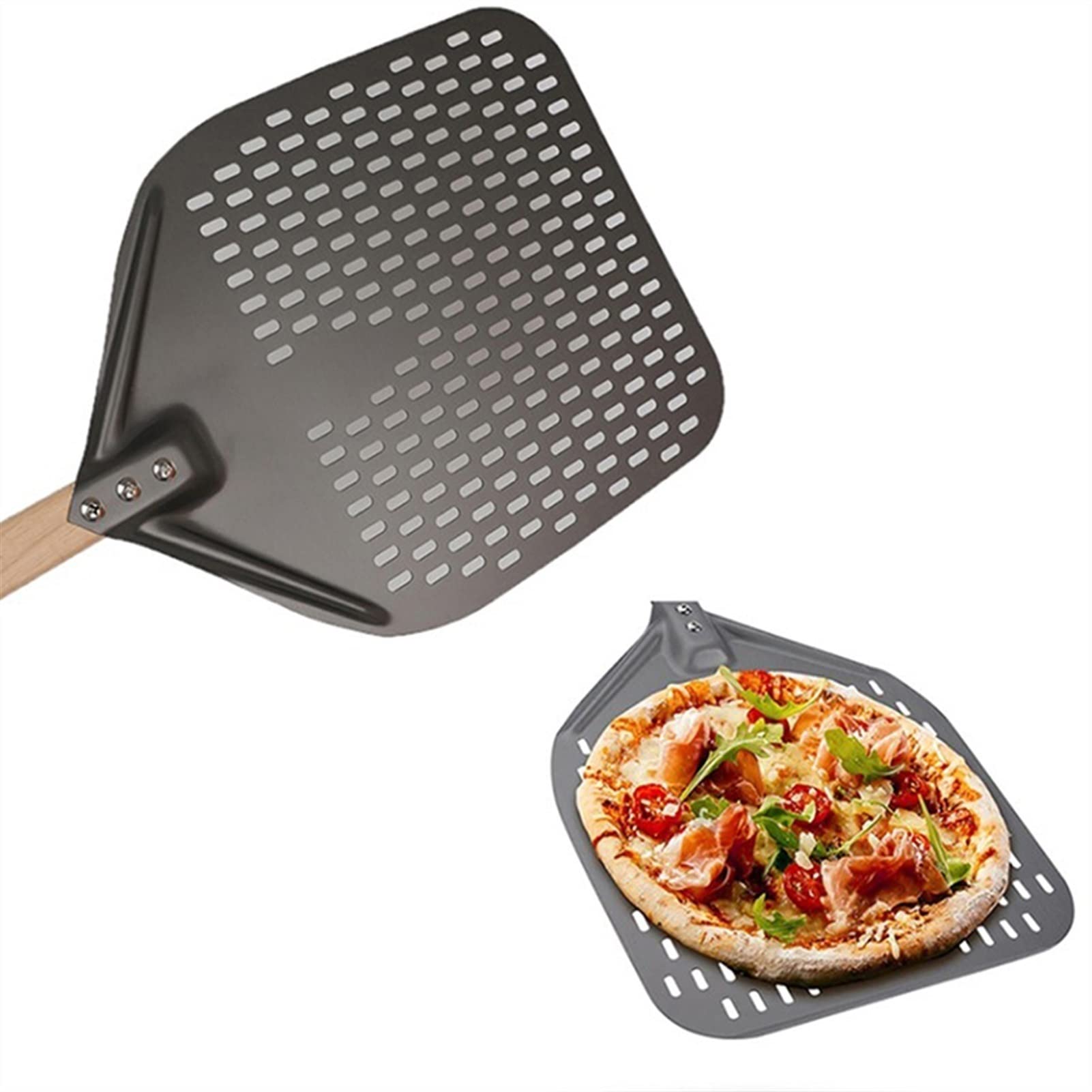 Espátula de Horno portátil de 12/14 Pulgadas Herramienta de repostería para Hornear en el hogar Mango de Madera Espátula de Pizza Pala de Pizza con Mango Largo (Color : E) (B)