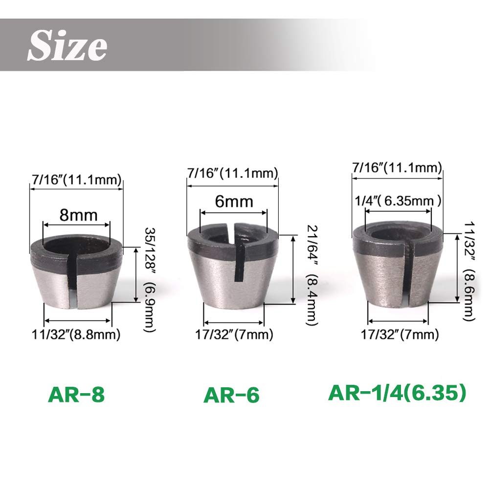 Set 6 Mandrini A Pinza Per Fresatrice - Acciaio Alta Precisione, Diametri 6mm, 6.35mm, 8mm - Foto 2