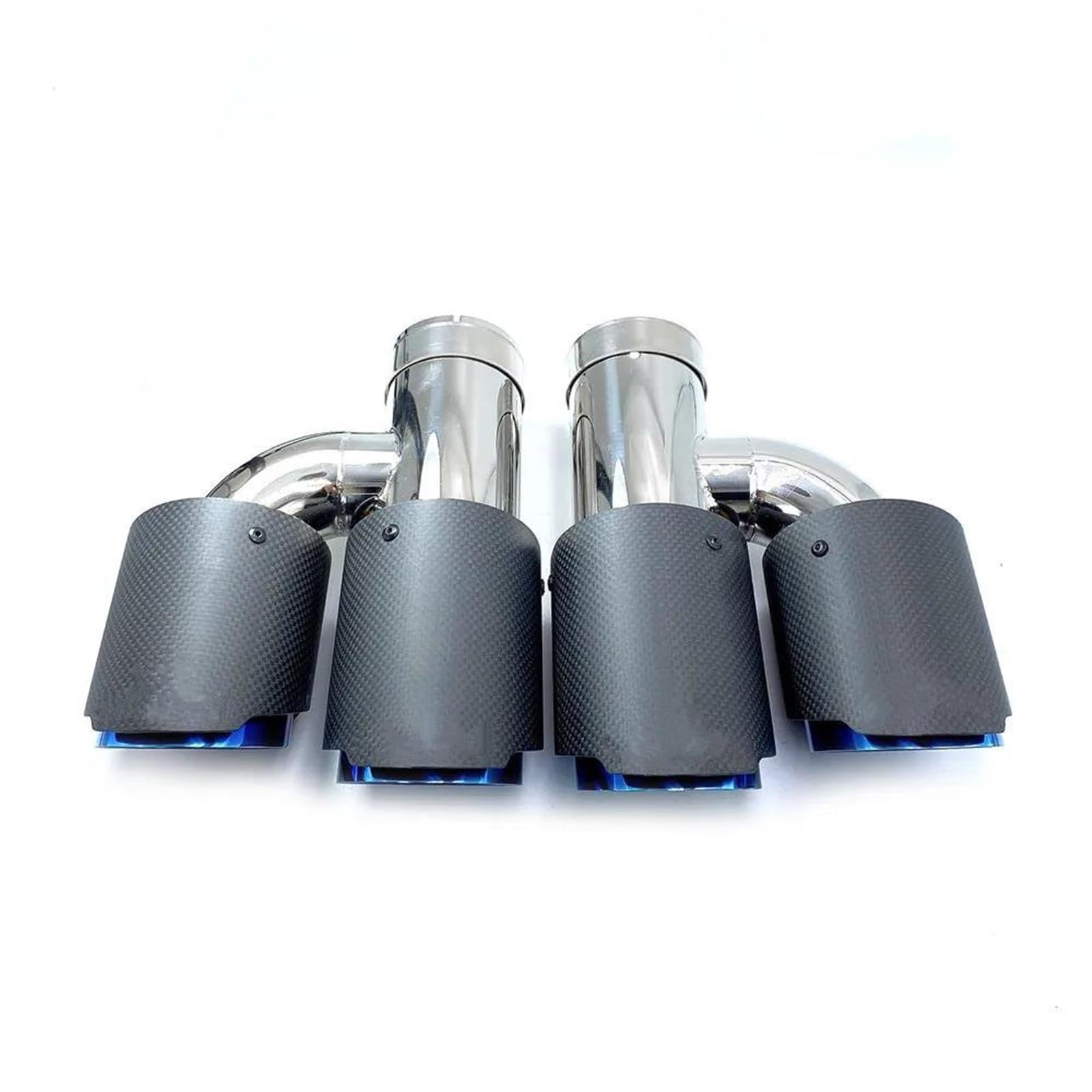 Tubos de escape de acero inoxidable con carbono brillante y puntas dobles azules 70-89 8