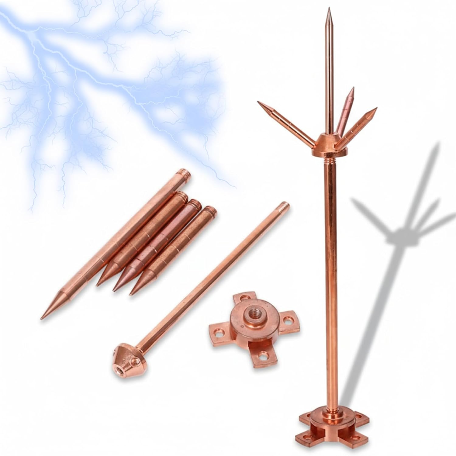 Lightnings Rod for House, Copper 3-Prong Lightnings Protection System with 20-Inch Grounding Rod, Detachable DesignHome Decor