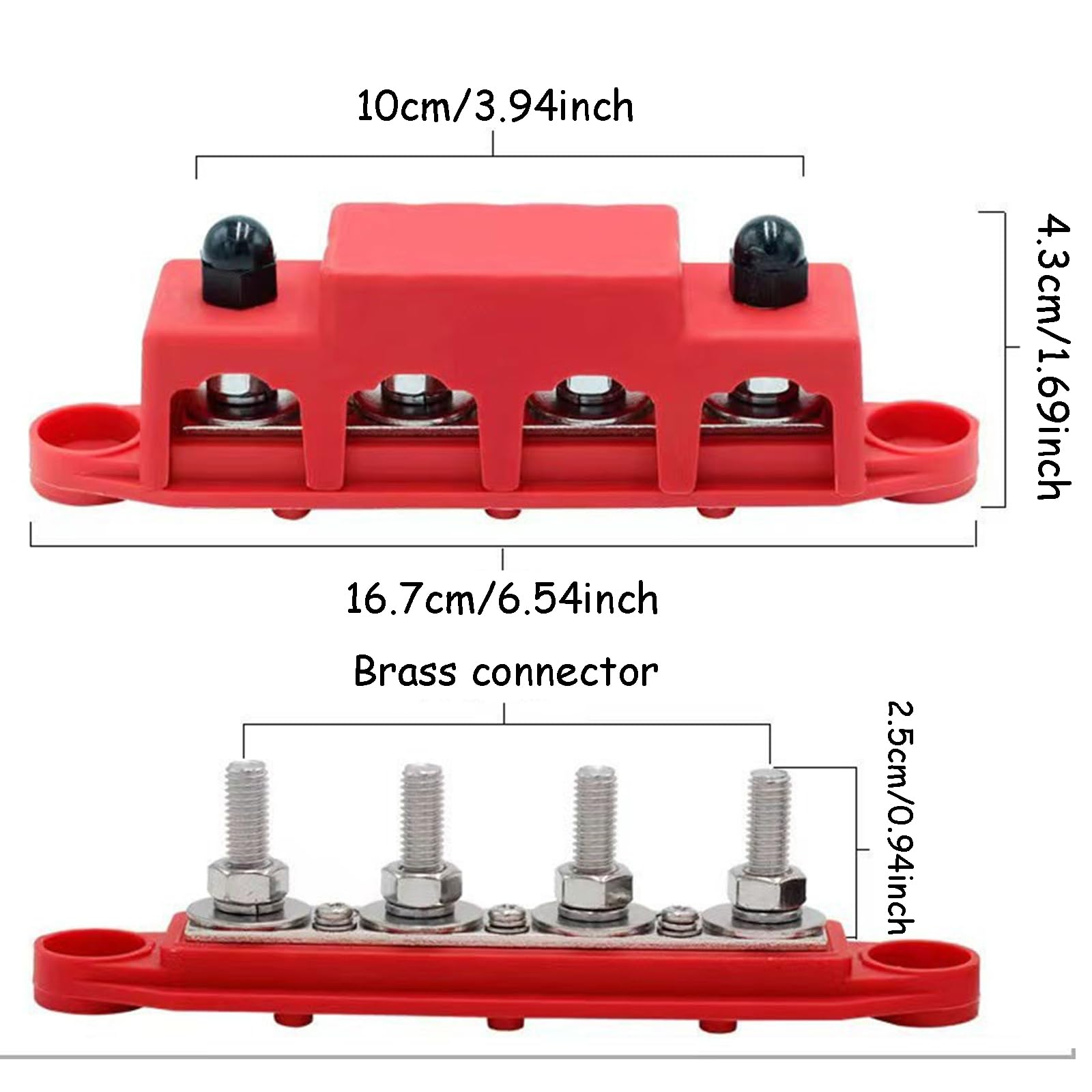 Blocco di Distribuzione M8, Morsettiera Distribuzione, Connettore a Bullone, con 4 bulloni, adatto per auto da 12V-48V, navi e sistemi di energia solare