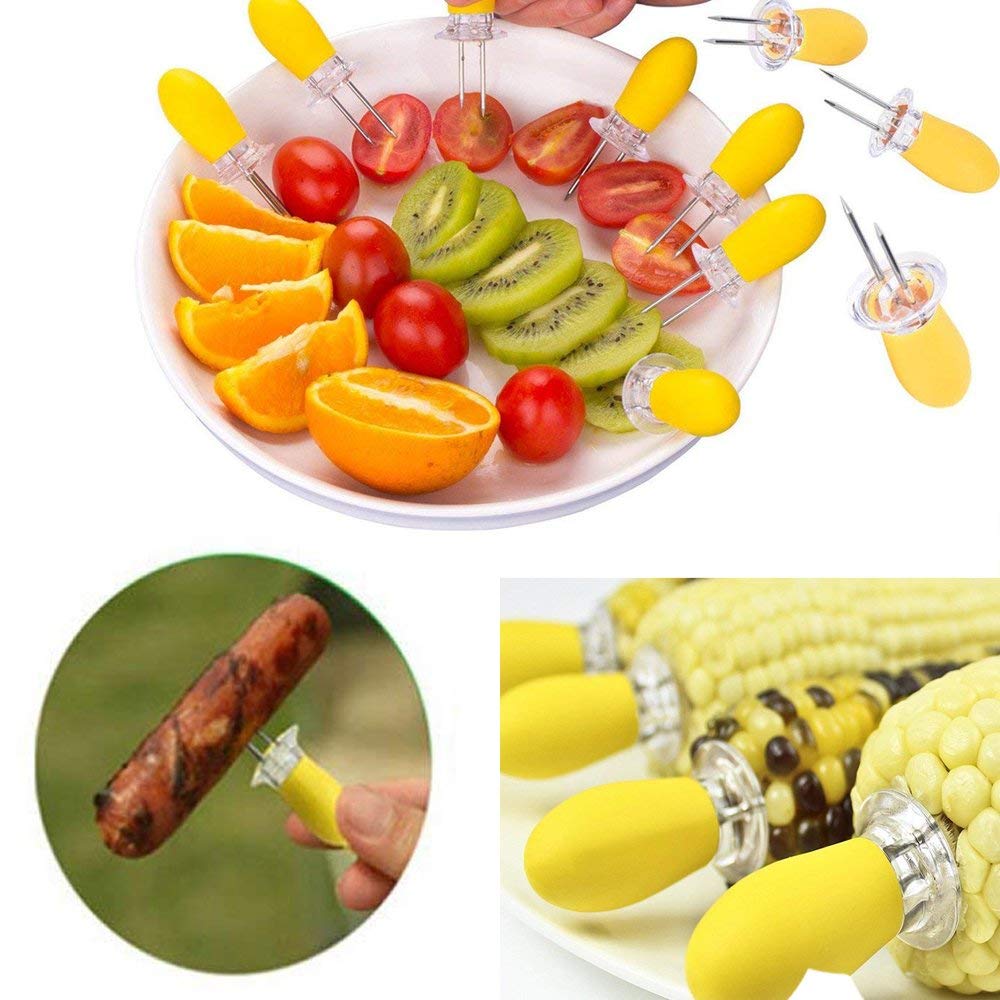 MOUMOUTEN Corn Cob Skewers Prongs, 8 Pcs Stainless Steel Corn Forks BBQ Skewers Holder, for Kitchen Party Camping Grilling