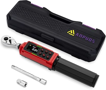ANPUDS 1/4" Digital Torque Wrench, 0.13-8.84 Ft.lb/0.18-12 Nm, 1% Accuracy | Bike Torque Wrench with Vibration, Buzzer & LED, 10 Presets, 500 Data, Peak/Track for Bicycle & Precision