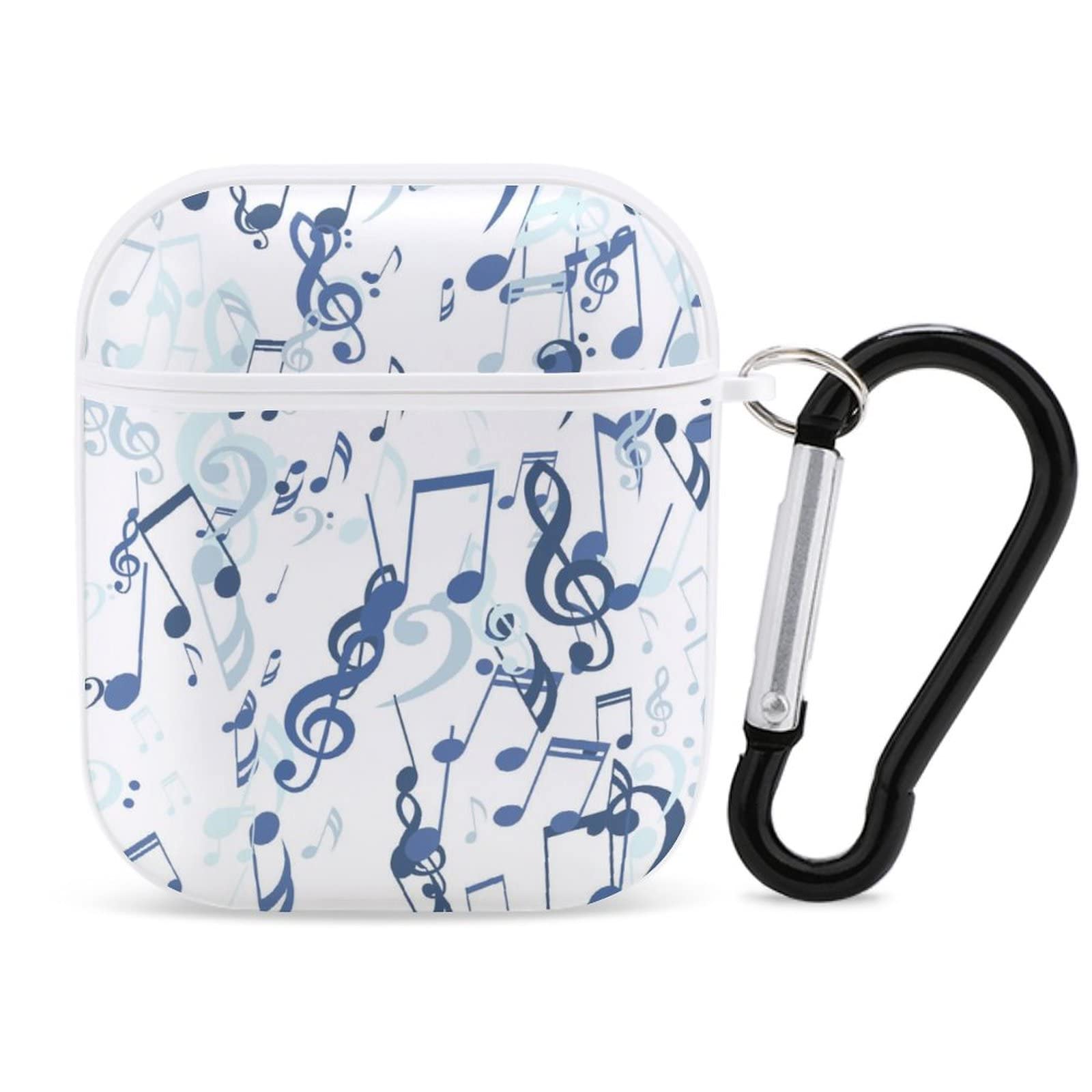 Protective Airpods Case Cover Musical Notes Blue Battern Portable Headphone Shell Case for Airpods 1 and Airpods 2