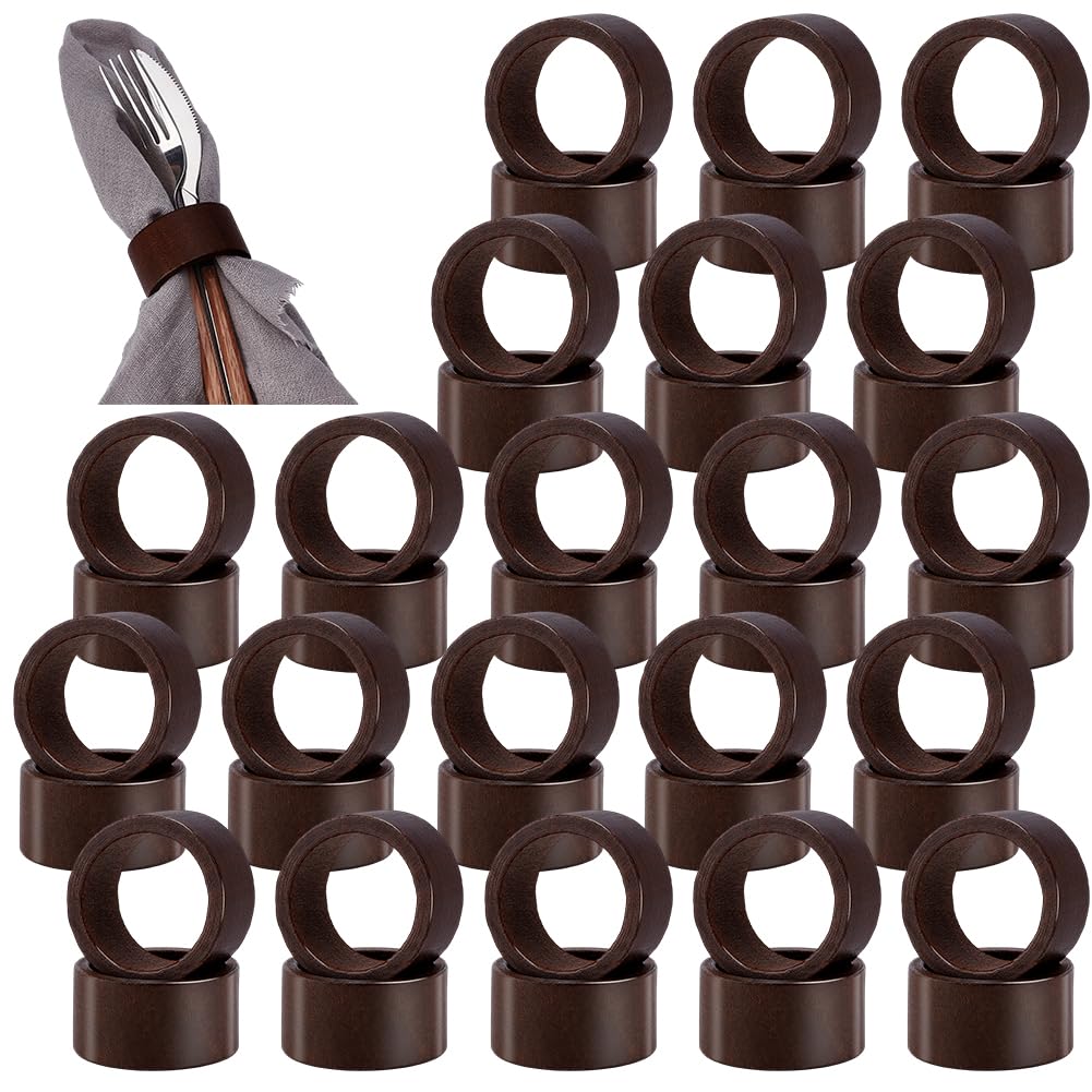 AHANDMAKER Lot de 50 ronds de serviette en bois pour salle à manger, anniversaire, dîner, Noël, automne, fête de Thanksgiving (rond, marron)