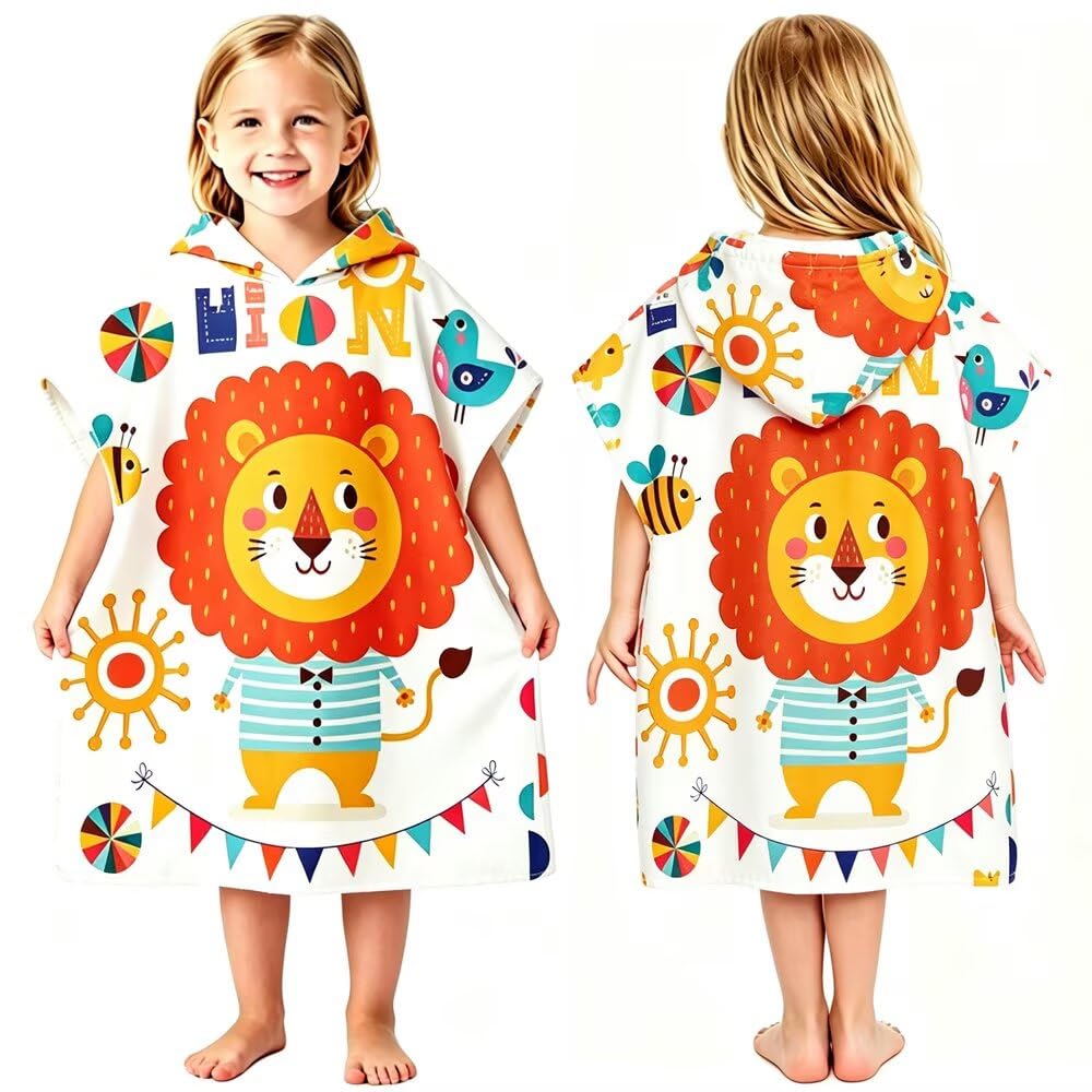 dubuto Kids Beach Towels with Hood for 3-10 Years Hooded Toddler Boys Girls Bath Towel Poncho Absorbent Quick Dry Soft Microfiber Swim Robe Lightweight 25"x40" for Beach Pool