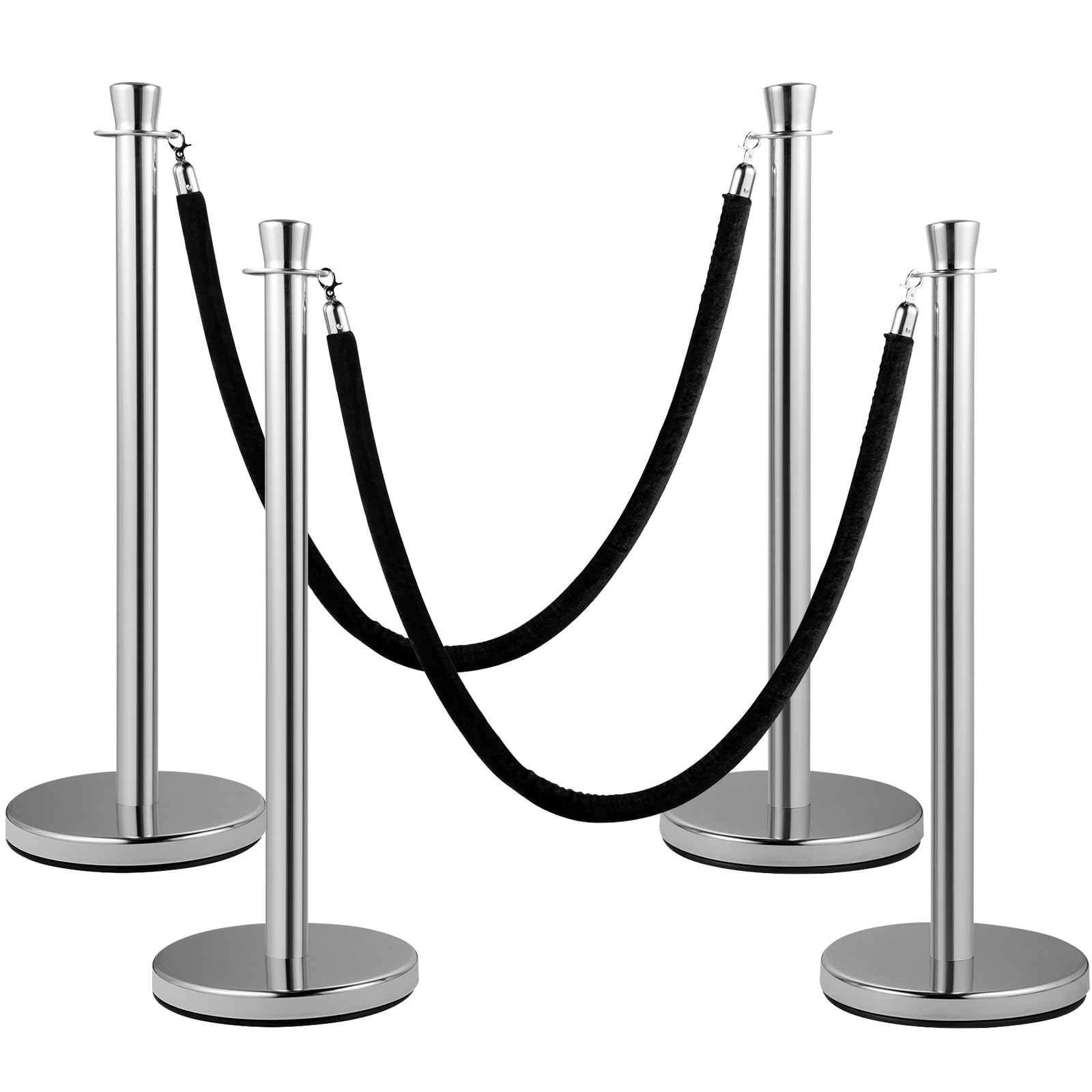 VEVOR Poste Guía 2 Piezas 90 cm Barrera de Marcado de Control de Multitudes con Cuerda de Terciopelo 1,5 m para Cola de Separación de Demarcación en Escuela Pública Teatro Hotel Exposición, Negro