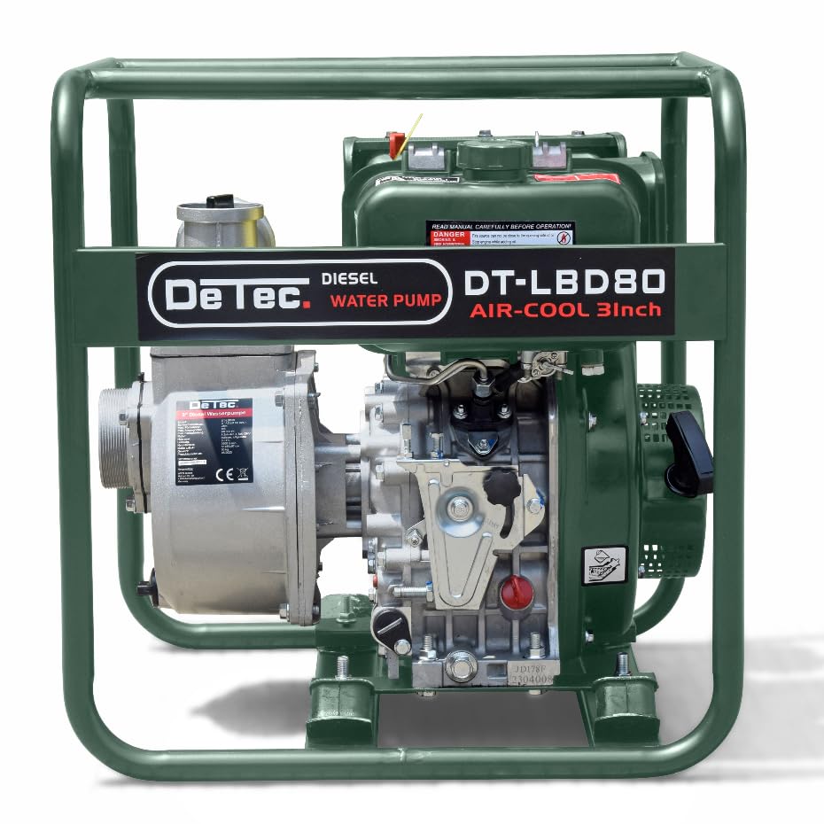 DeTec. Diesel 3 Zoll Wasserpumpe Schmutzwasserpumpe 3' Förderleistung 833 l/Min Dieselbetriebene Gartenpumpe mit Dieselmotor 7 PS
