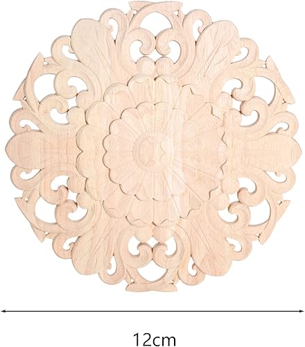 Miniatura 10 de MUXSAM Apliques tallados en madera, roseta redonda tallada en madera, calcomanías centrales para armario, puerta, armario, cajón, pared, techo,