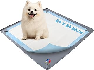 Dog Pee Pad Holder - 61.0 cm x 61.0 cm Silicone Non-Slip Puppy Pad Holder Tray with 4 Magnetic Clips, No Spill Raised Lip High Edge, Reusable Leak-Proof Potty Training Pad for Dogs, Grey