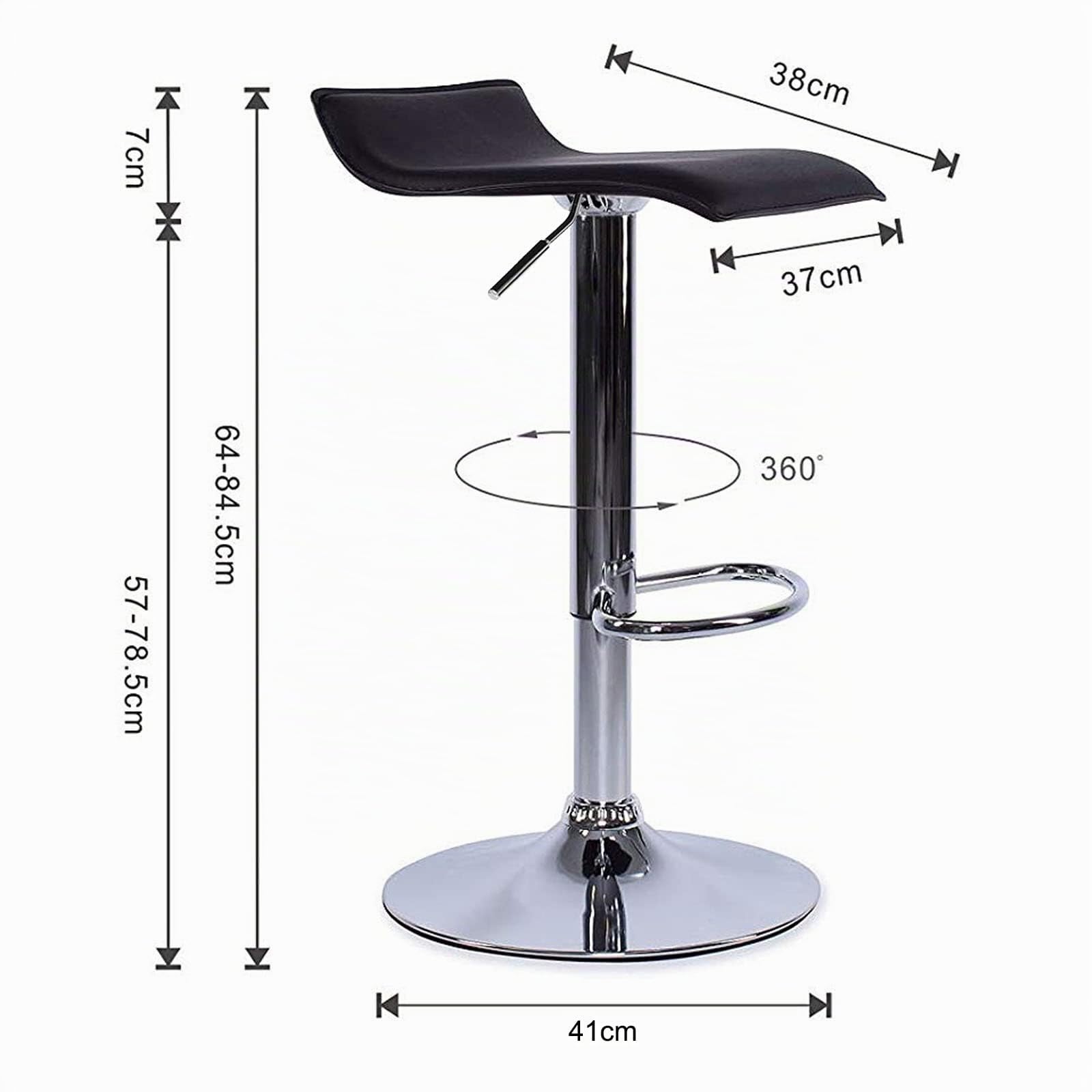 tavora Taburete de Bar (2 Unidades) Cuero Artificial Acero Cromado Giratorio de 360° Regulable en Altura Asiento Acolchado Negro, Silla de Bar Variante 4