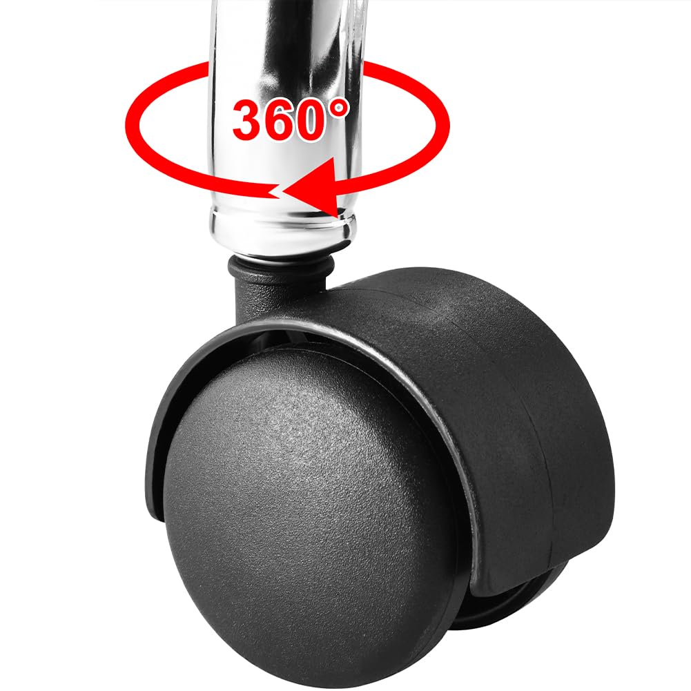BAKAJI Taburete con ruedas redondas, asiento de piel sintética y base de acero giratorio de 360°, altura ajustable, acolchado con grosor de 10 cm, ideal para casa, esteticista, estudio médico (negro)