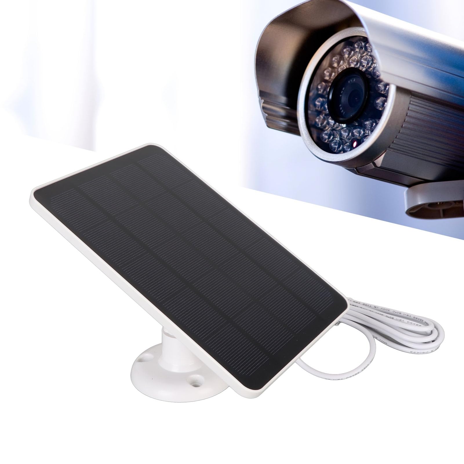 Panneau solaire pour caméra IP65 étanche 5 V 4 W Panneau de charge solaire haute efficacité avec micro sortie pour caméras de surveillance en plein air, silicium monocristallin, ABS MA (blanc)