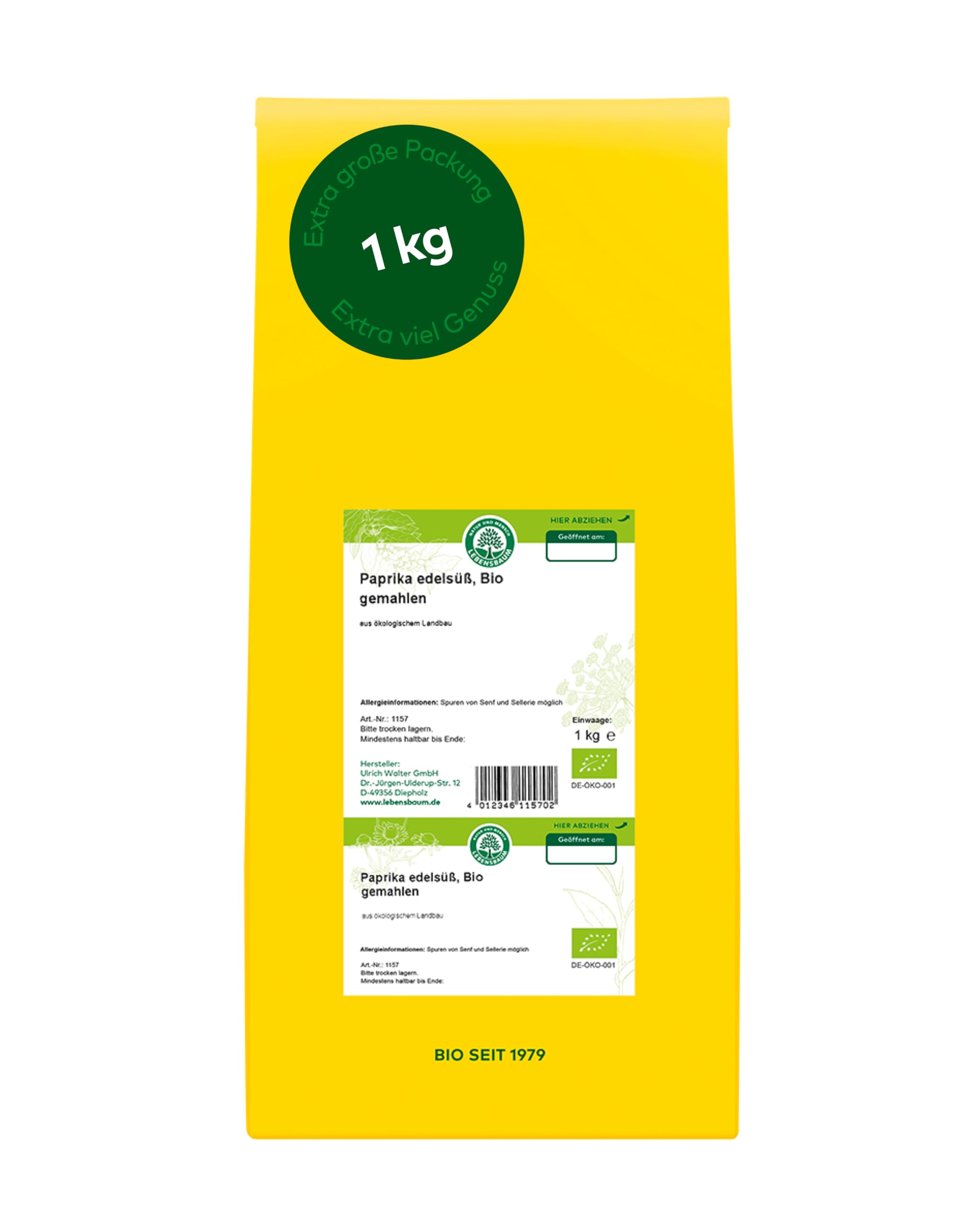 LEBENSBAUM Bio Gewürze Paprika edelsüß gemahlen, Paprikapulver edelsüss, Paprika Pulver, fruchtig-süß, Bio Gewürz 1 kg