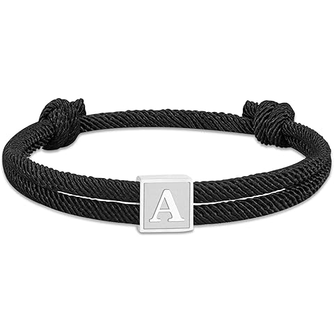 Zocomi Rope Initial Bracelet for Men Boys Girls, Stainless Steel A-Z Letter Charm Bracelet, Handmade Braided Bracelet Adjustable 7-13 Inches Jewelry Gifts for Him