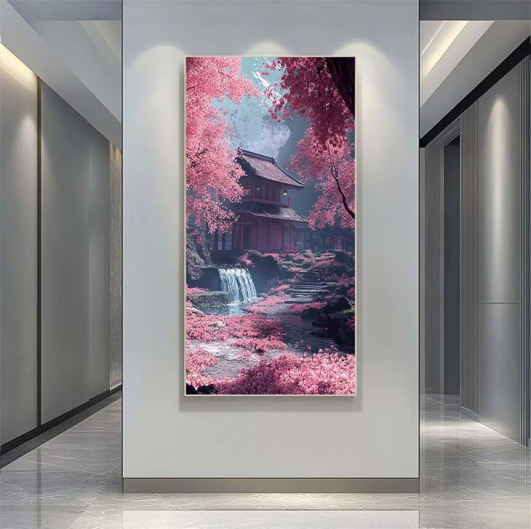 Diamond Art Painting Kits for Adults 80x160cm, 5D Large Diamond Painting Japan Full Round Drill Gem Art Waterfall Flowers Crystal Cross Stitch Paint by Numbers for Home Wall Decor Gifts -LR1075