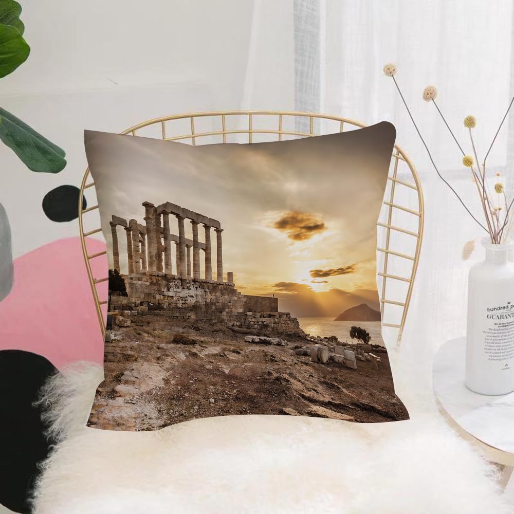 HYMSXW Cushion Cover,Throw Pillow Case Home Decorative for Living Room Bedroom Sofa Chair 20X20 Inch,Famous Greek temple Poseidon Cape Sounion in Greece,Pillowcase 50X50cm