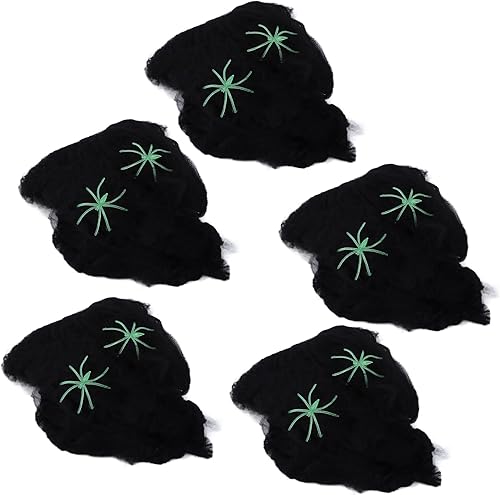 GLOGLOW 5 piezas de telaraña de Halloween, decoración colorida de tela de araña elástica con arañas falsas para Halloween, suministros de fiesta en