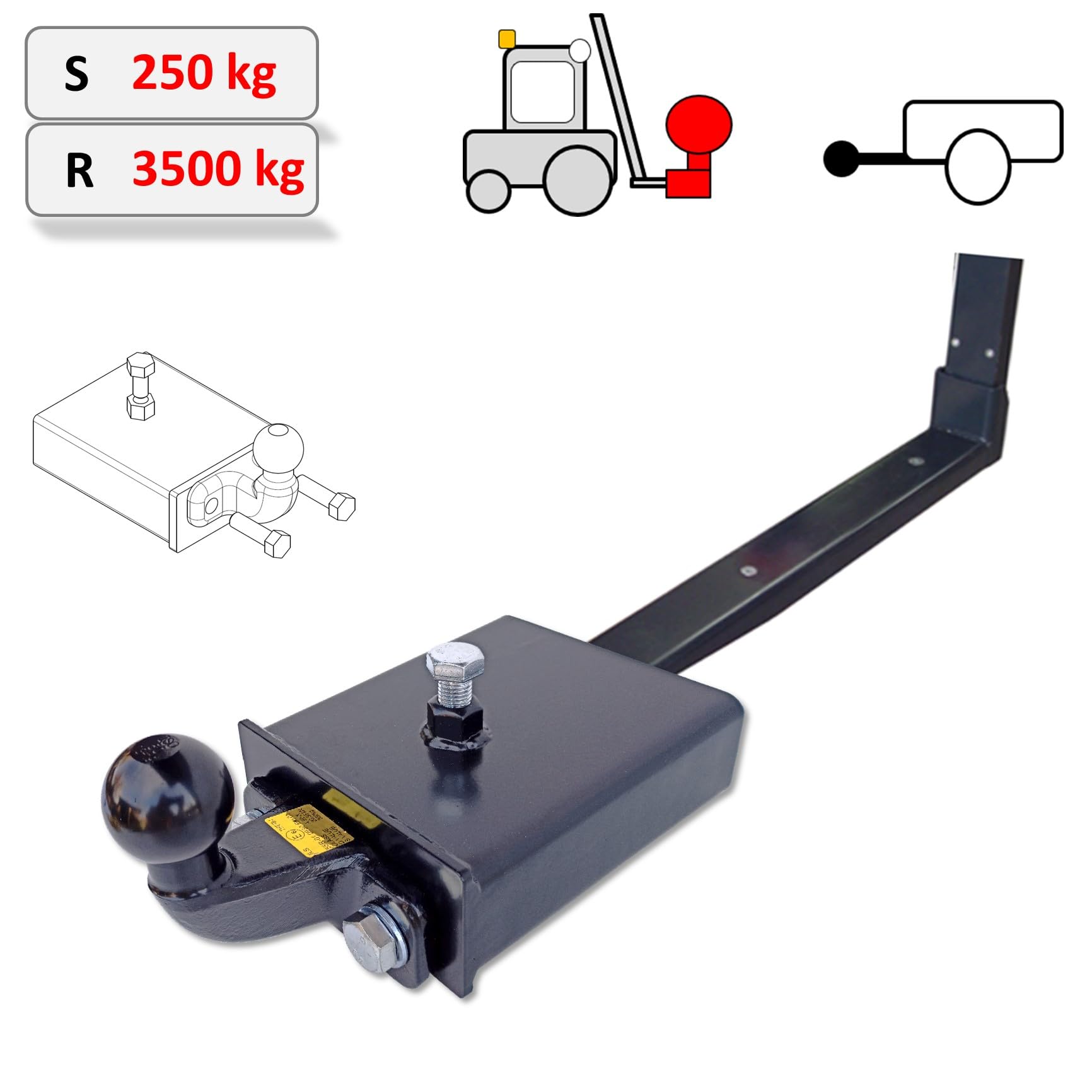 AHK Anhängerkupplung für Stapler Gabelzinken (mit Flanschkugel)