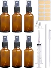 Realure 6 pieces brown glass spray bottle, 50 ml spray bottle, small glass with funnel and dripper, refillable spray bottles, empty, atomiser portable, spray bottle for family with 15 accessories