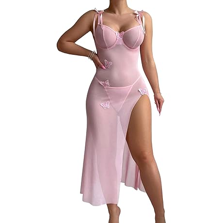 Butterfly Mesh See Through Split Leg Pajamas for Women