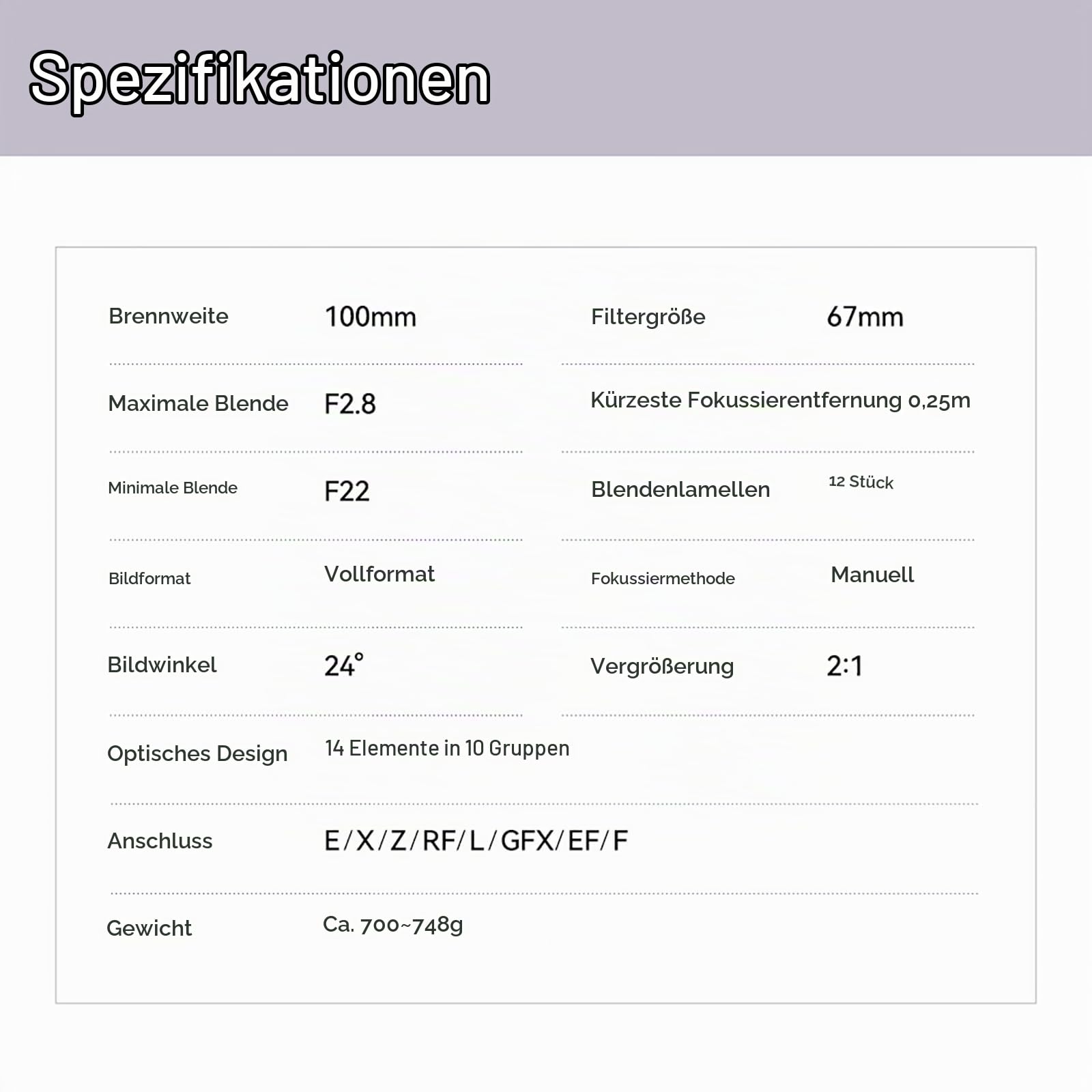 TTARTISAN 100mm F2.8 Makro 2X Kameraobjektiv für Fuji X Mount Vollformat Manueller Fokus Objektiv für Miniaturfotografie
