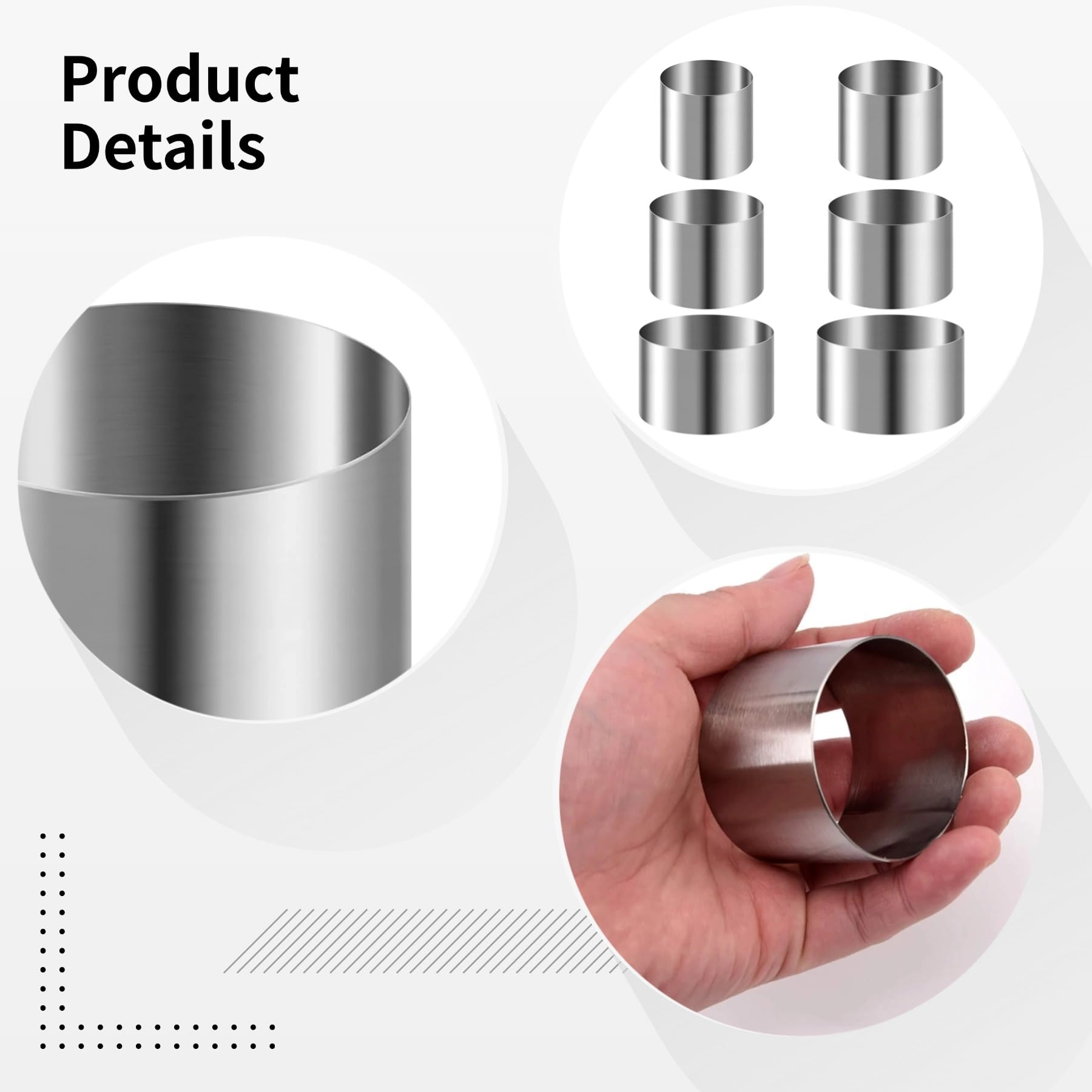 Tortenring-Set aus Edelstahl, 6 Stück, 2 bis 4 Zoll, zum Backen, Glatte Form für leichtes Lösen, für Mousse, Desserts und kleine Kuchen, passend für viele Anlässe und Rezepte