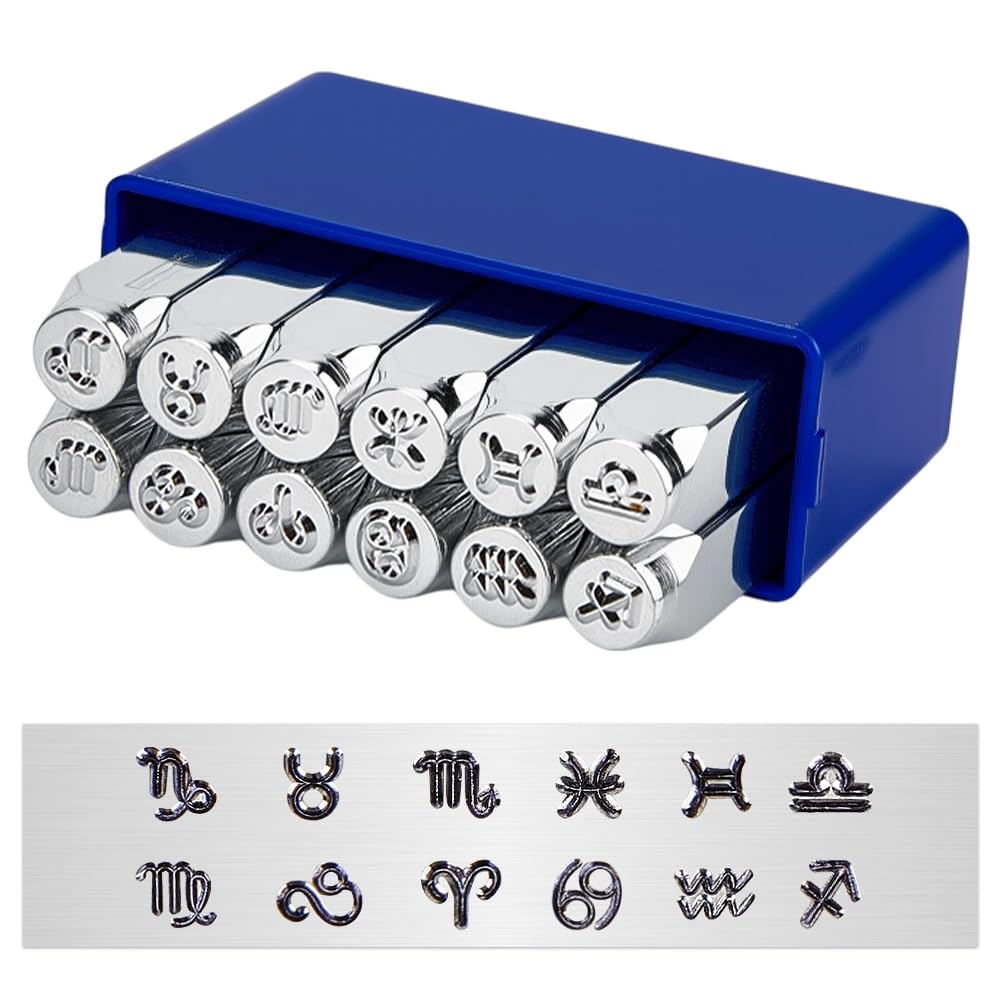BENECREAT 12 confezioni (6 mm 1/4") Constellations Theme Matte Design Punzonatura in metallo con cassetta degli attrezzi per gioielli in pelle