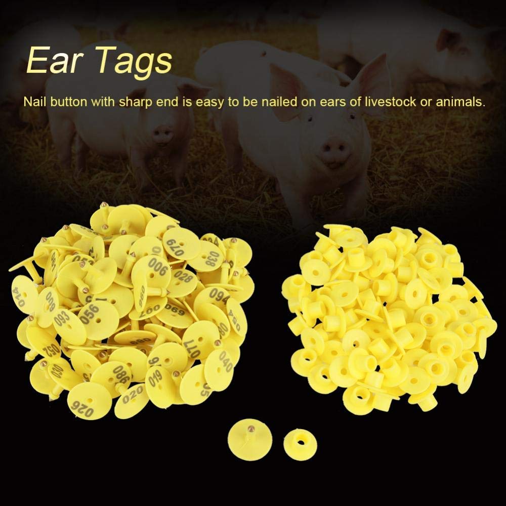 Étiquettes d'Oreille pour Animaux de Ferme, 100 pièces, Plastique avec Numéros, pour Bovins Chèvres Porcs Ovins