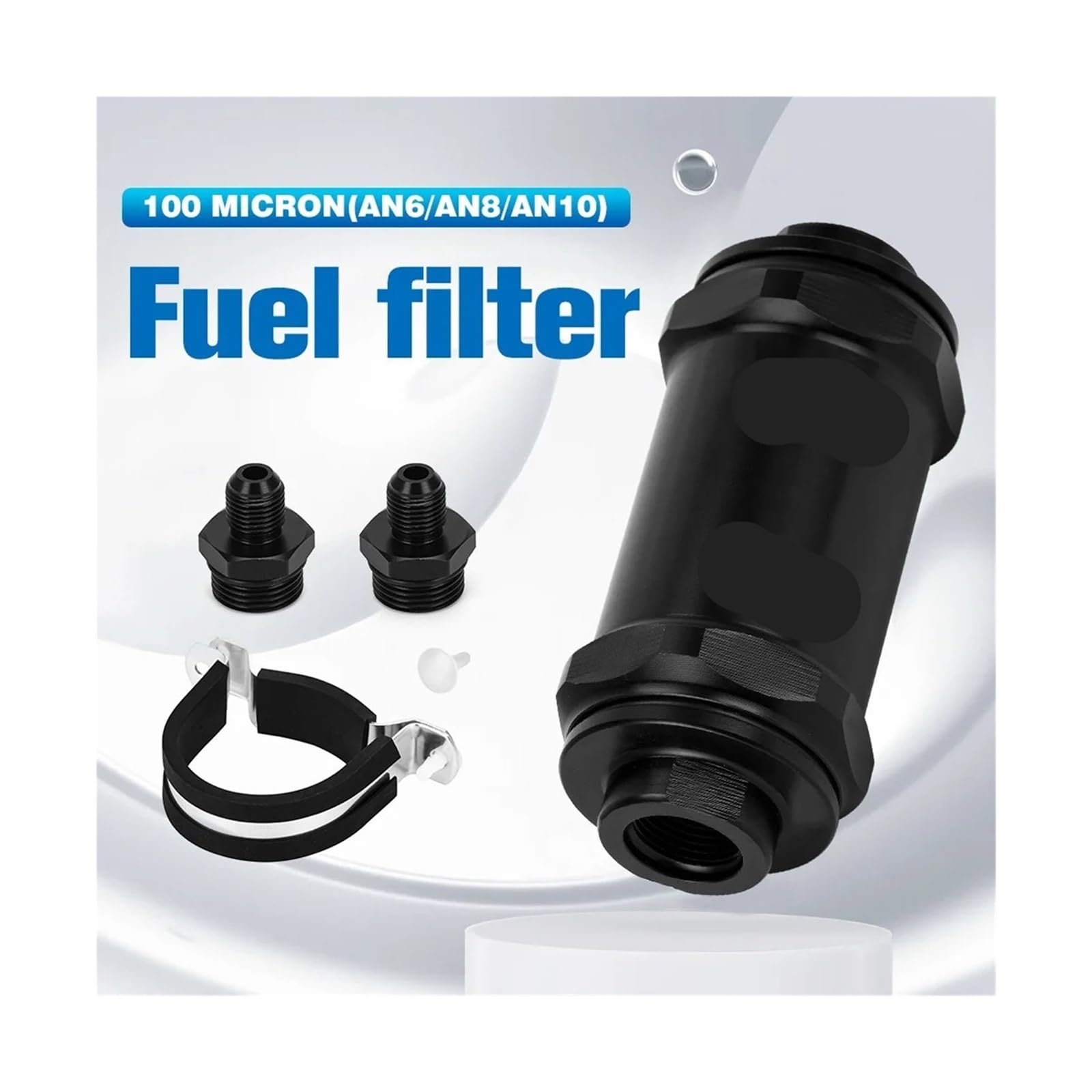 Filtro de combustible en línea AN6/AN8/AN10 acero inoxidable 100 micrones(Black AN10 Fitting)