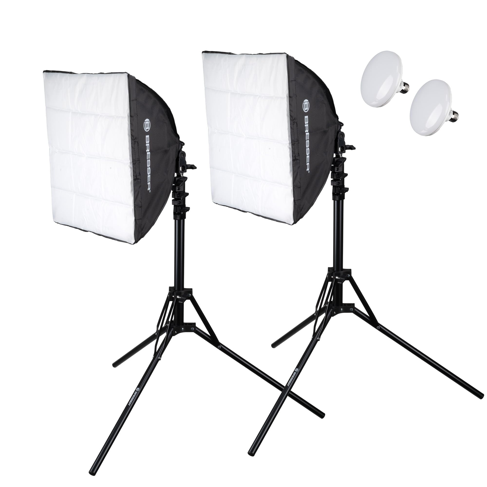Bresser BR-170C Kit Éclairage LED Studio Photo Video 5500K - 2 Softbox 40x40cm avec Trépieds Réglables 75-180cm, CRI>90, 50W pour Vlog Portrait Streaming